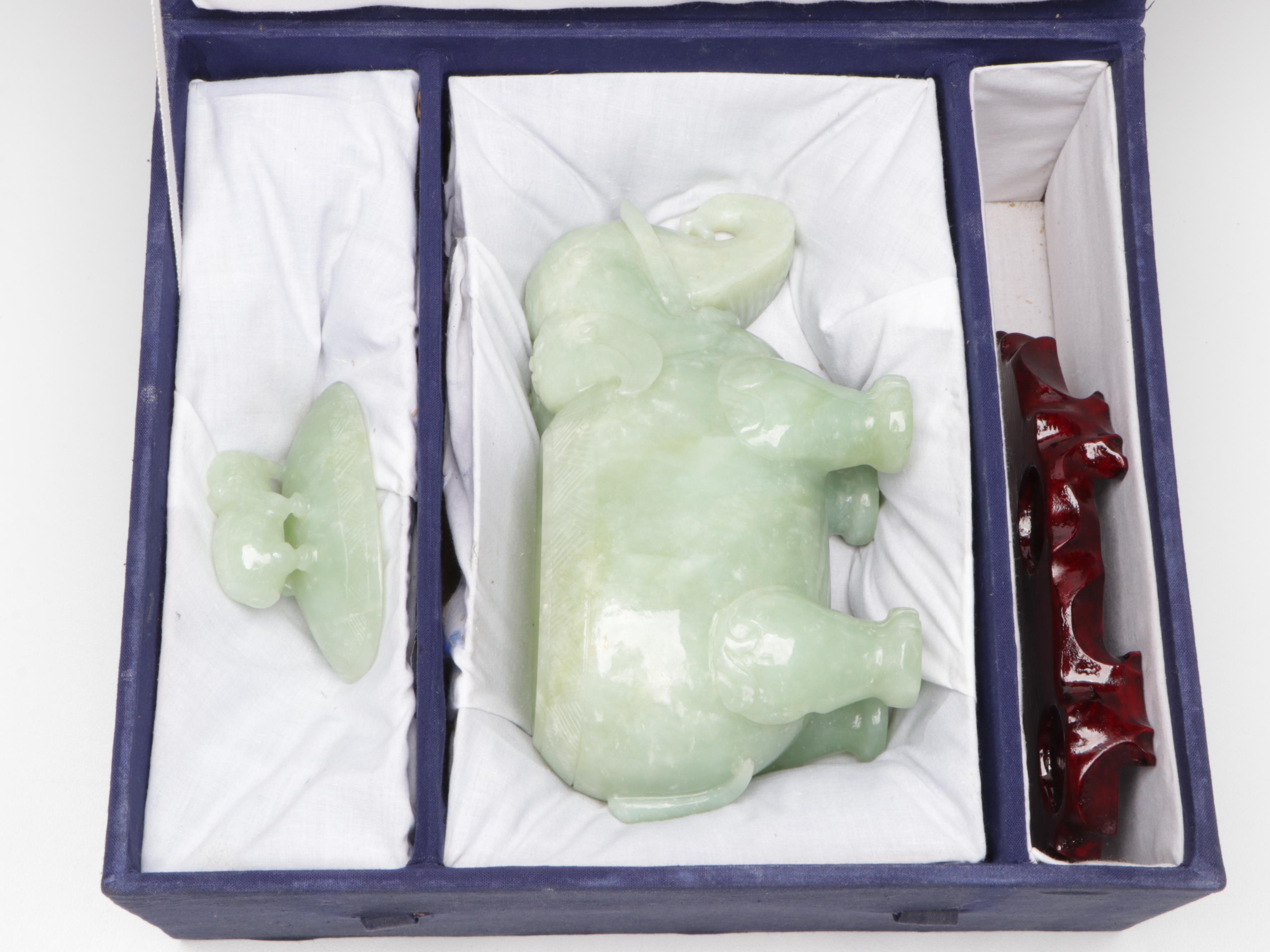 Chinese Carved Serpentine Elephant Box