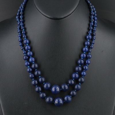 Sterling Tiered Graduated Necklace with Lapis Lazuli and Diamond Accents