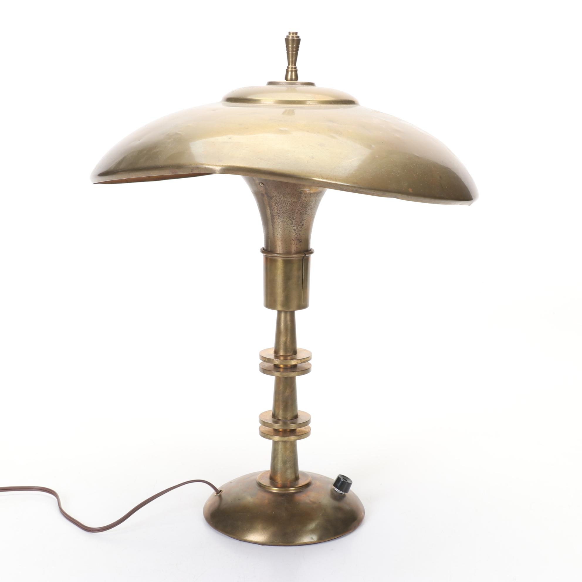 Modernist Metal Desk Lamp and Shade With Cast Metal Weighted Base