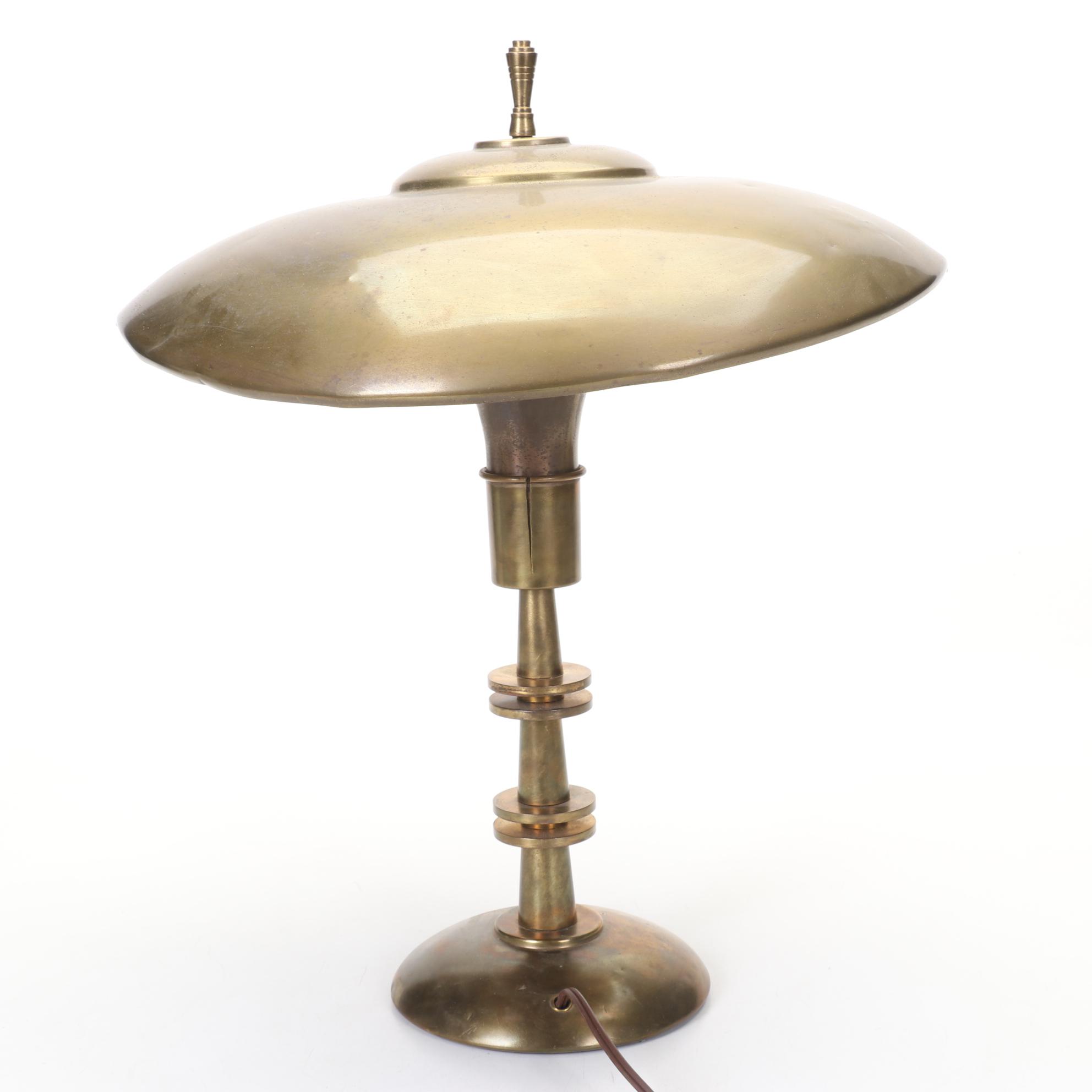 Modernist Metal Desk Lamp and Shade With Cast Metal Weighted Base