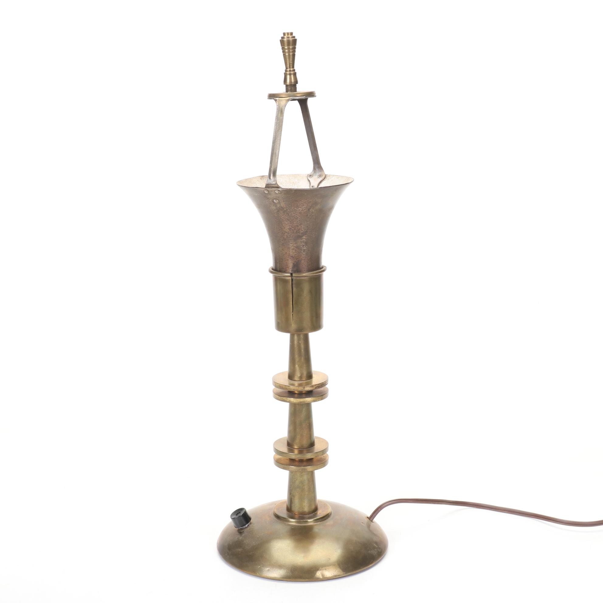 Modernist Metal Desk Lamp and Shade With Cast Metal Weighted Base