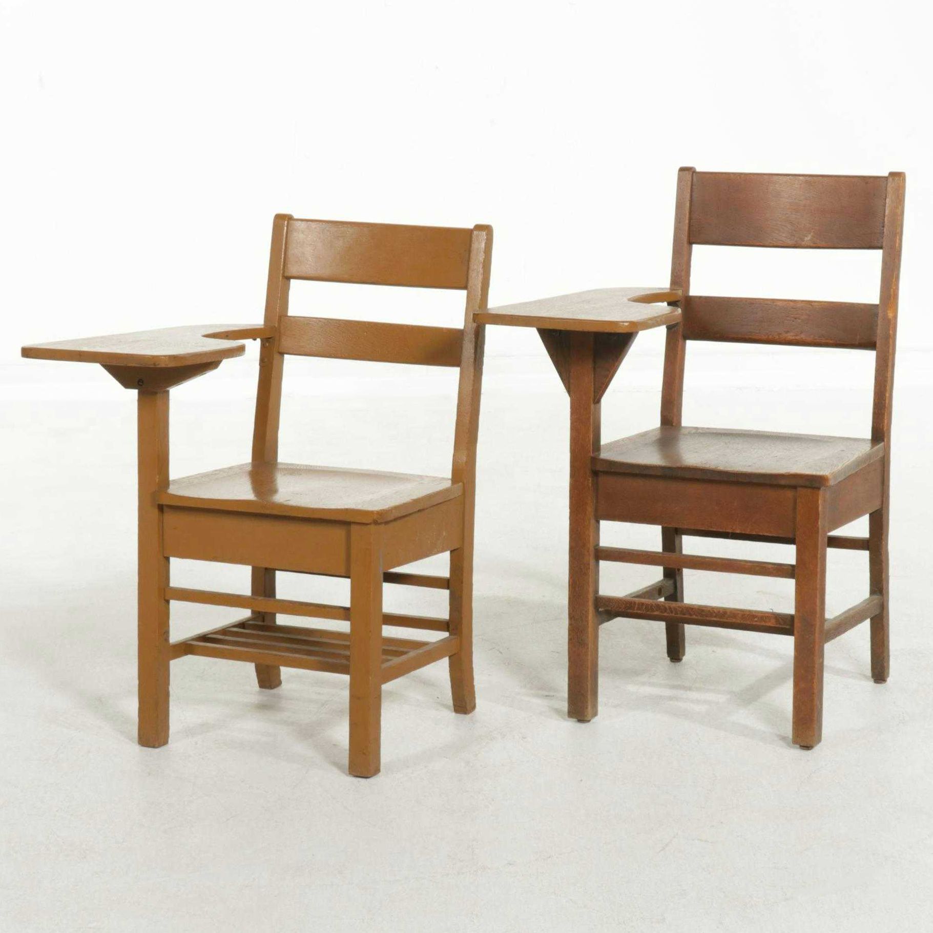 Two Oak Tablet-Arm School Chairs, Early to Mid 20th Century