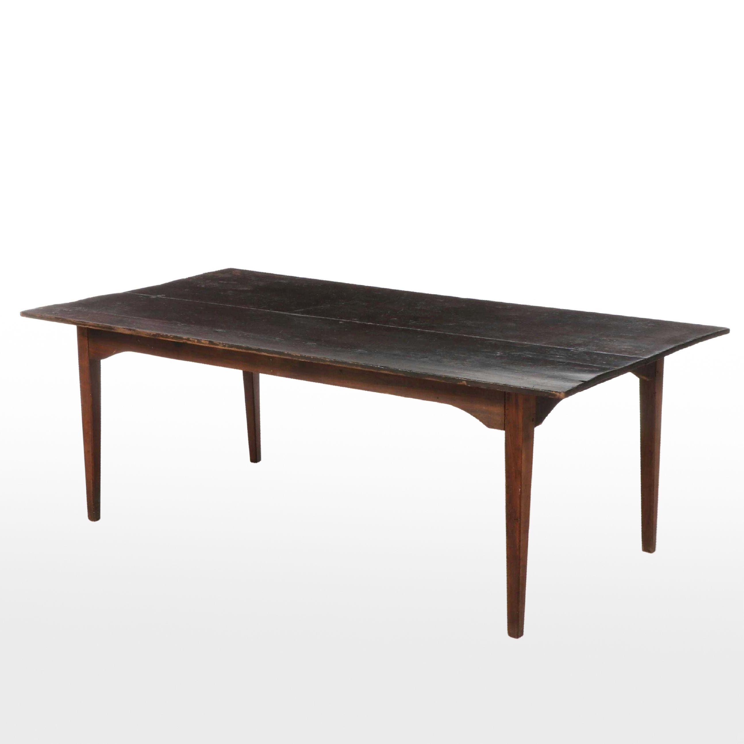 Primitive Two-Board Poplar and Cherry Harvest Table, 19th Century