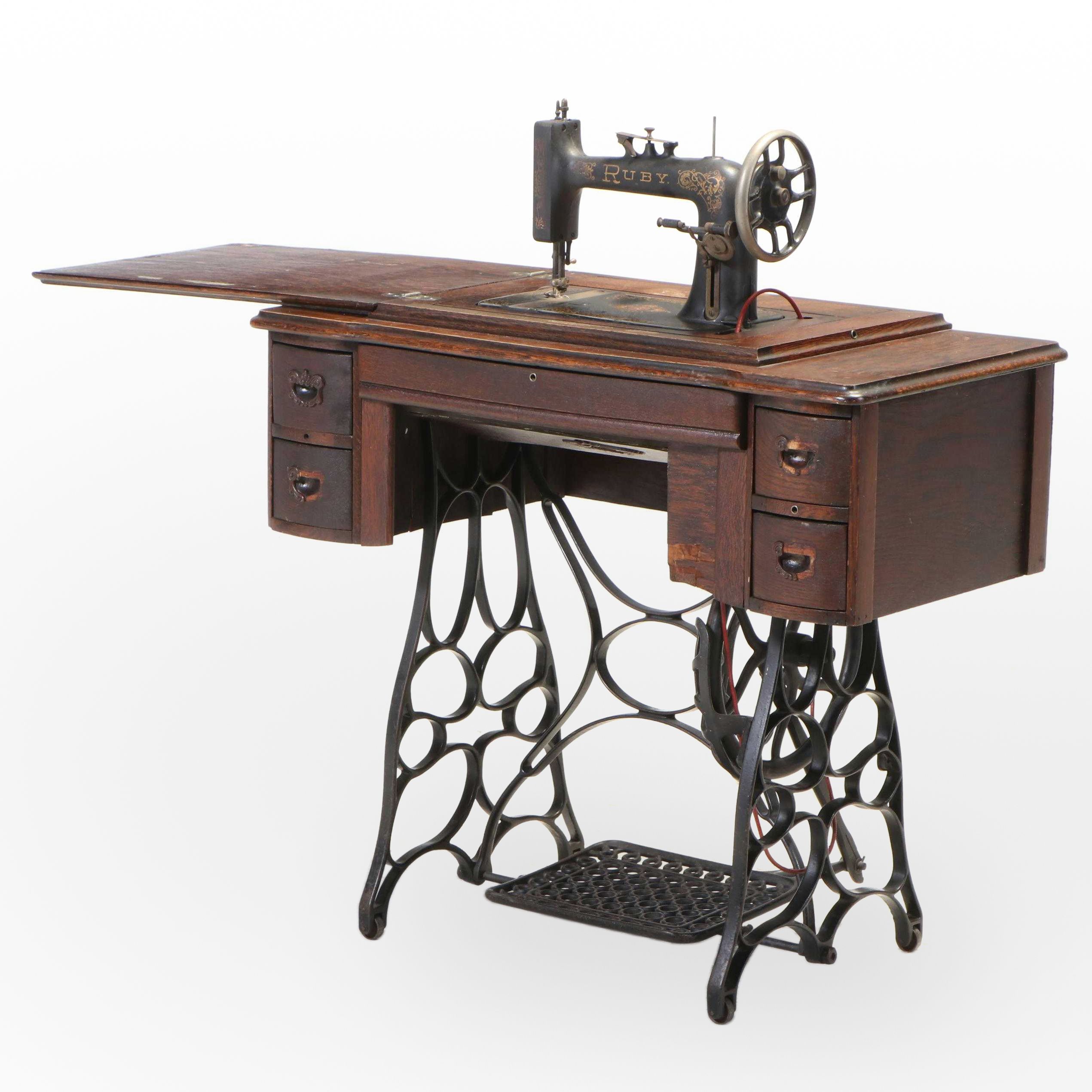 New Home Ruby Series B Treadle Sewing Machine With Oak And Cast Iron ...