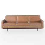 Mid Century Modern Style Faux Leather Sofa on Metal Frame, Mid to Late 20th C.