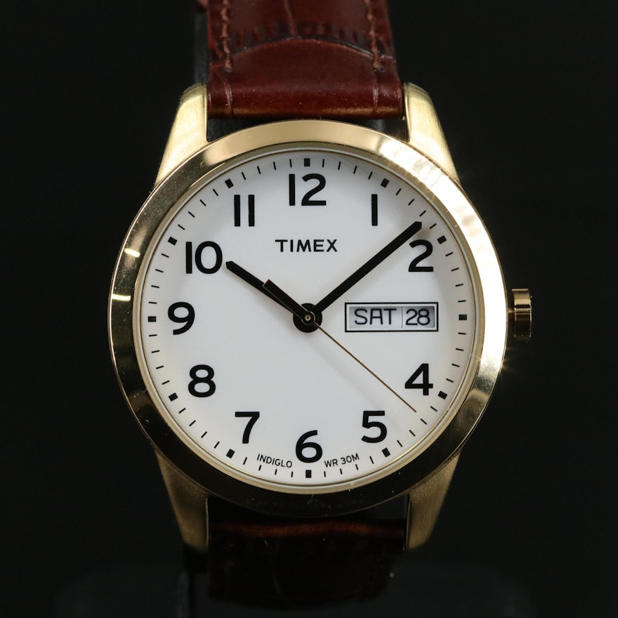 Timex South Street Sport Gold - Tone Day/Date Quartz Wristwatch