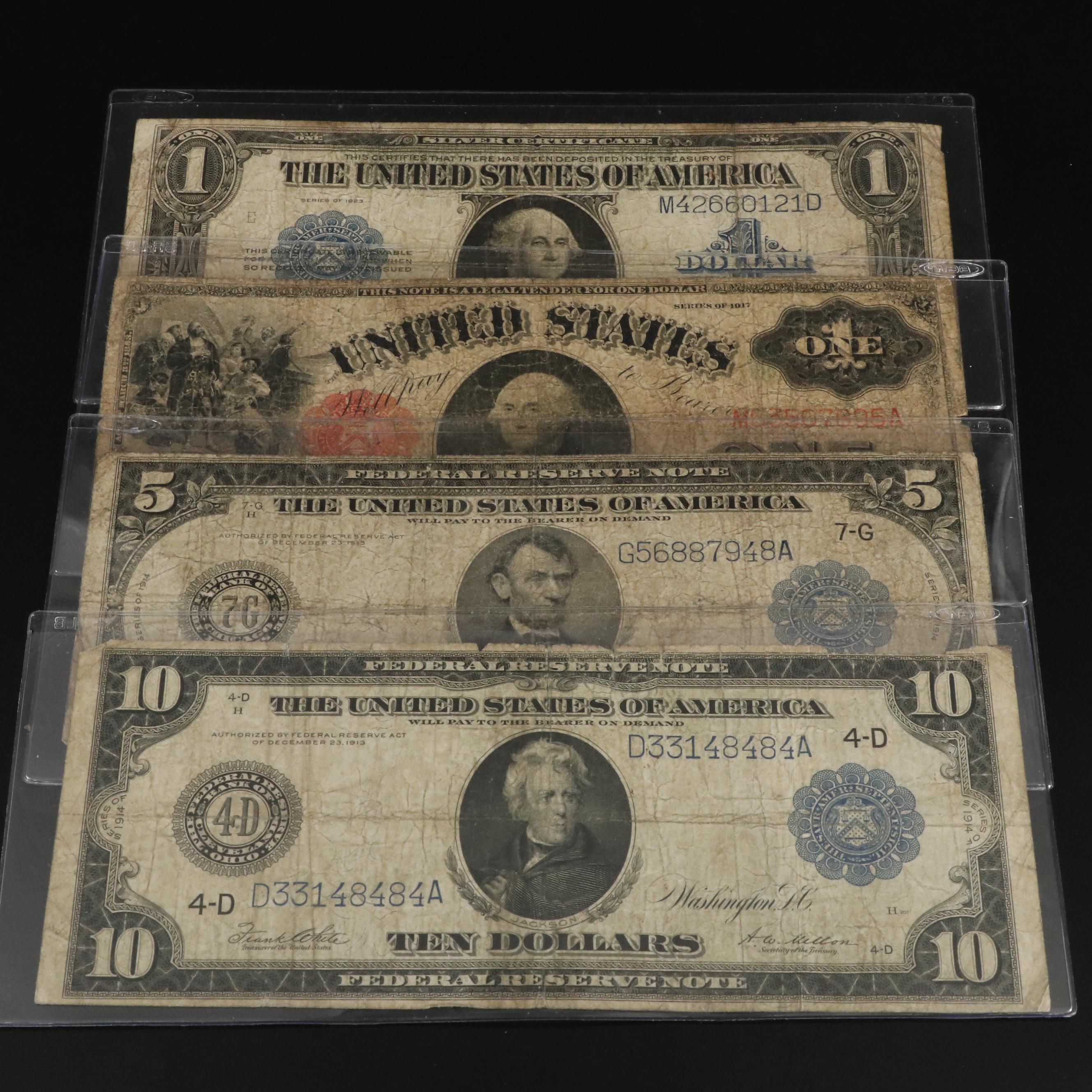 Four Early 20th Century Large Format U.S. Banknotes