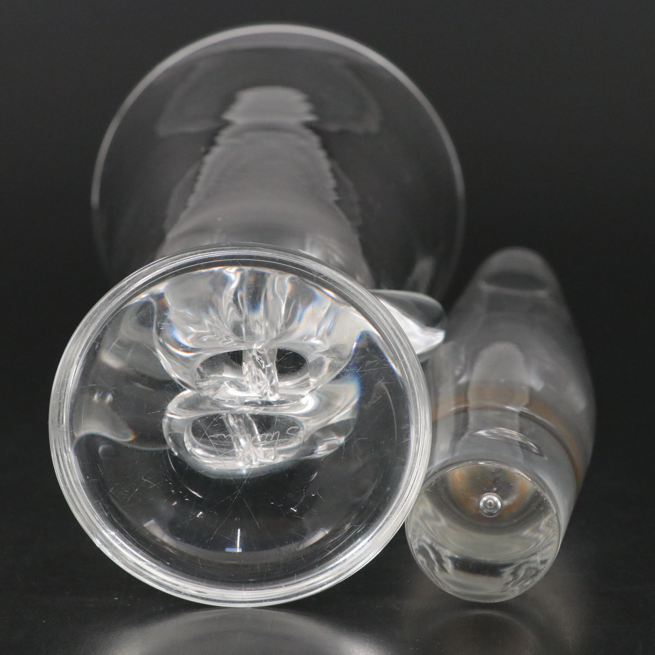 Steuben Crystal Footed Vase and Controlled Bubble Bud Vase