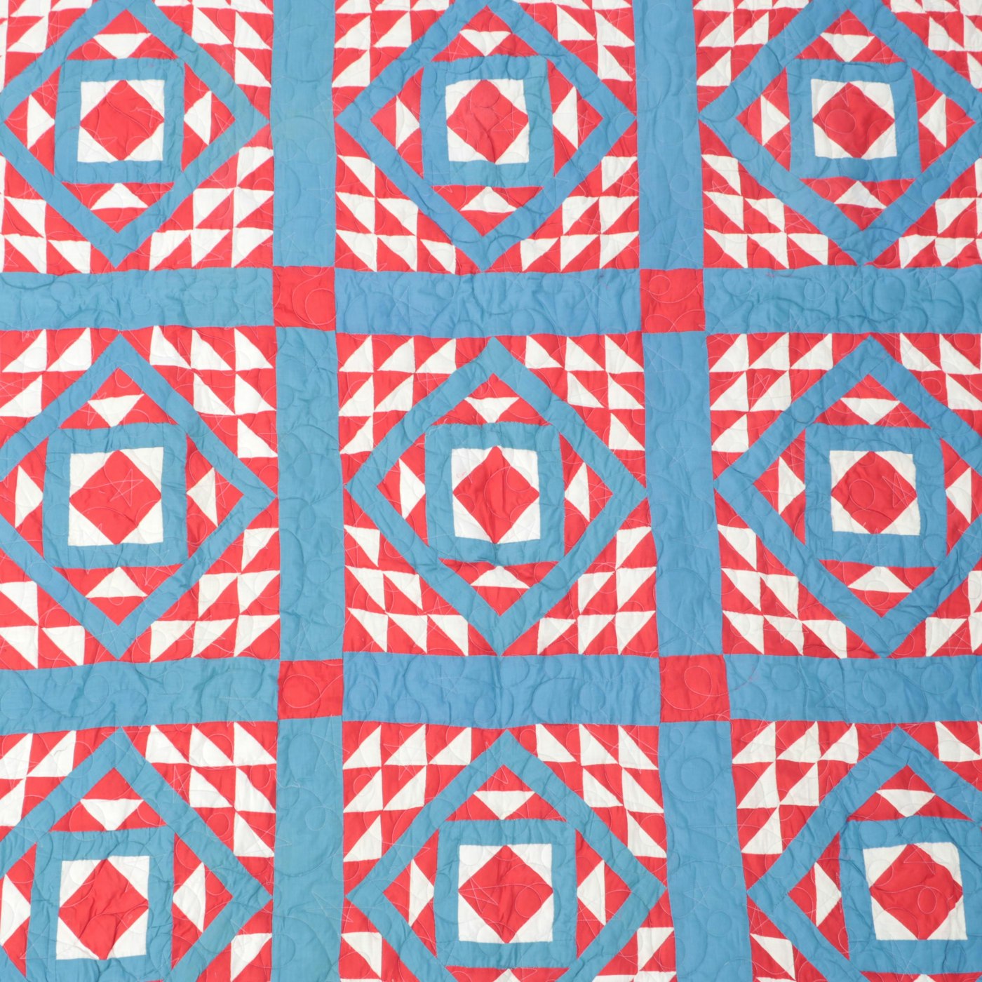 Handmade "Duck and Ducklings" Variant Pieced Cotton Quilt, 20th Century