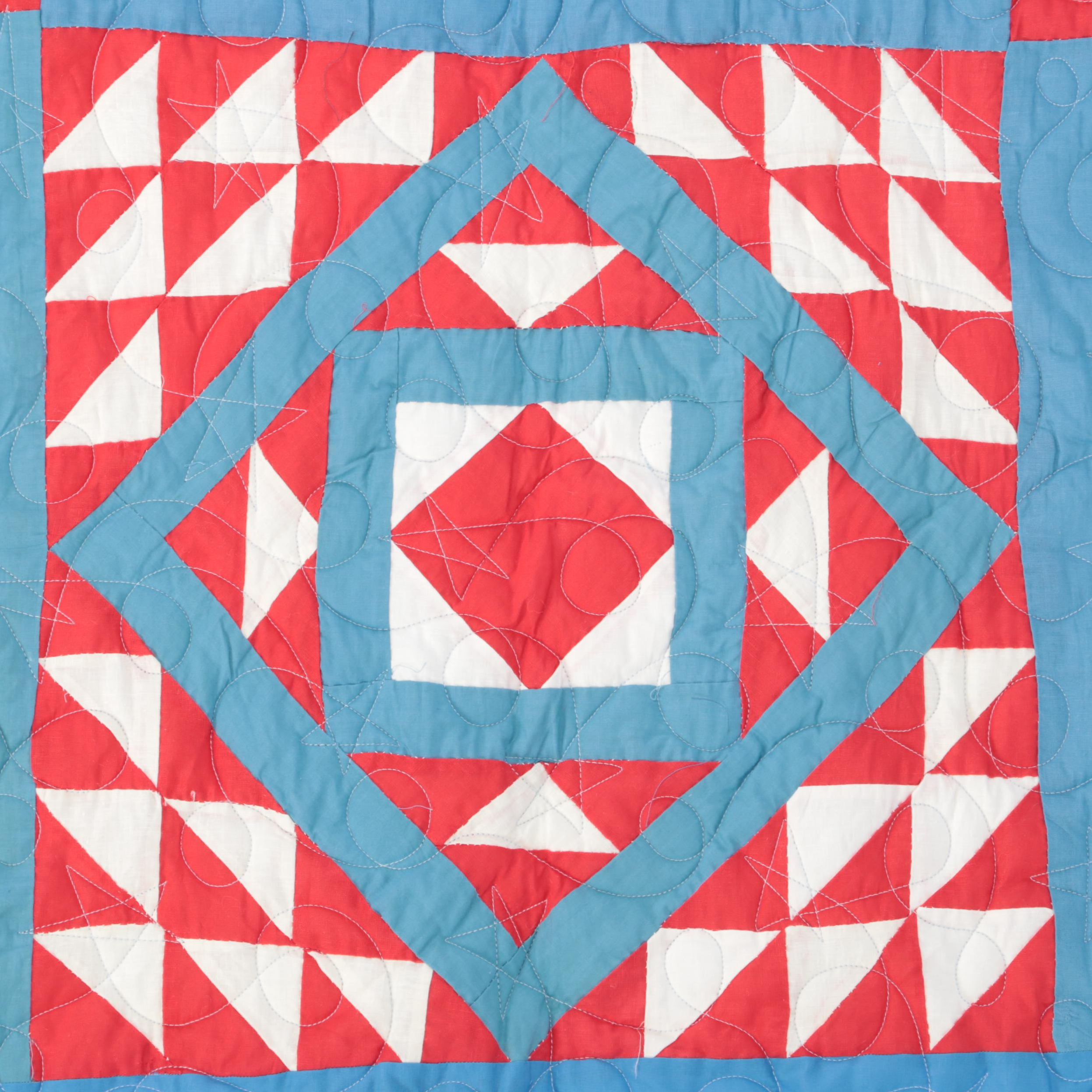 Handmade "Duck and Ducklings" Variant Pieced Cotton Quilt, 20th Century