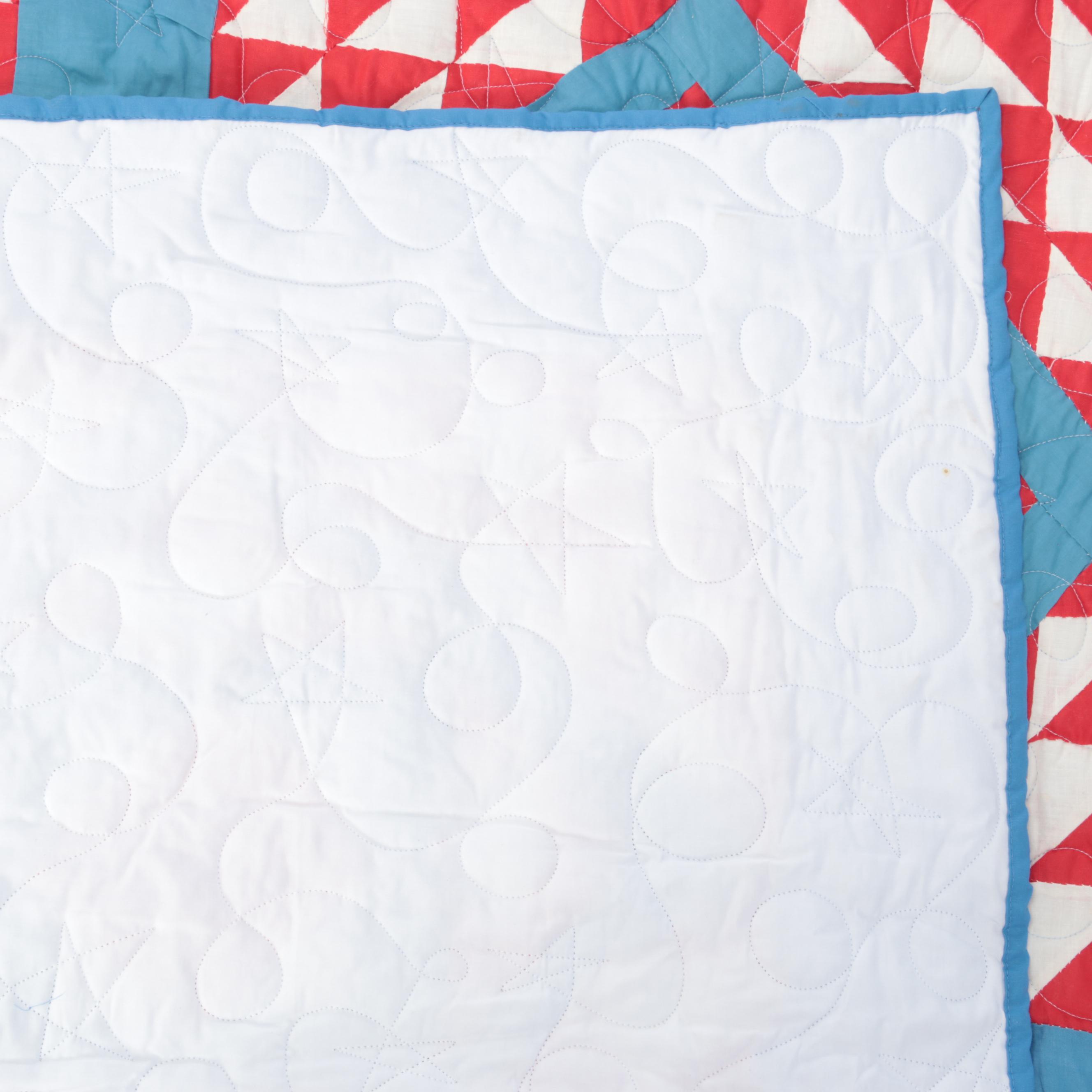 Handmade "Duck and Ducklings" Variant Pieced Cotton Quilt, 20th Century