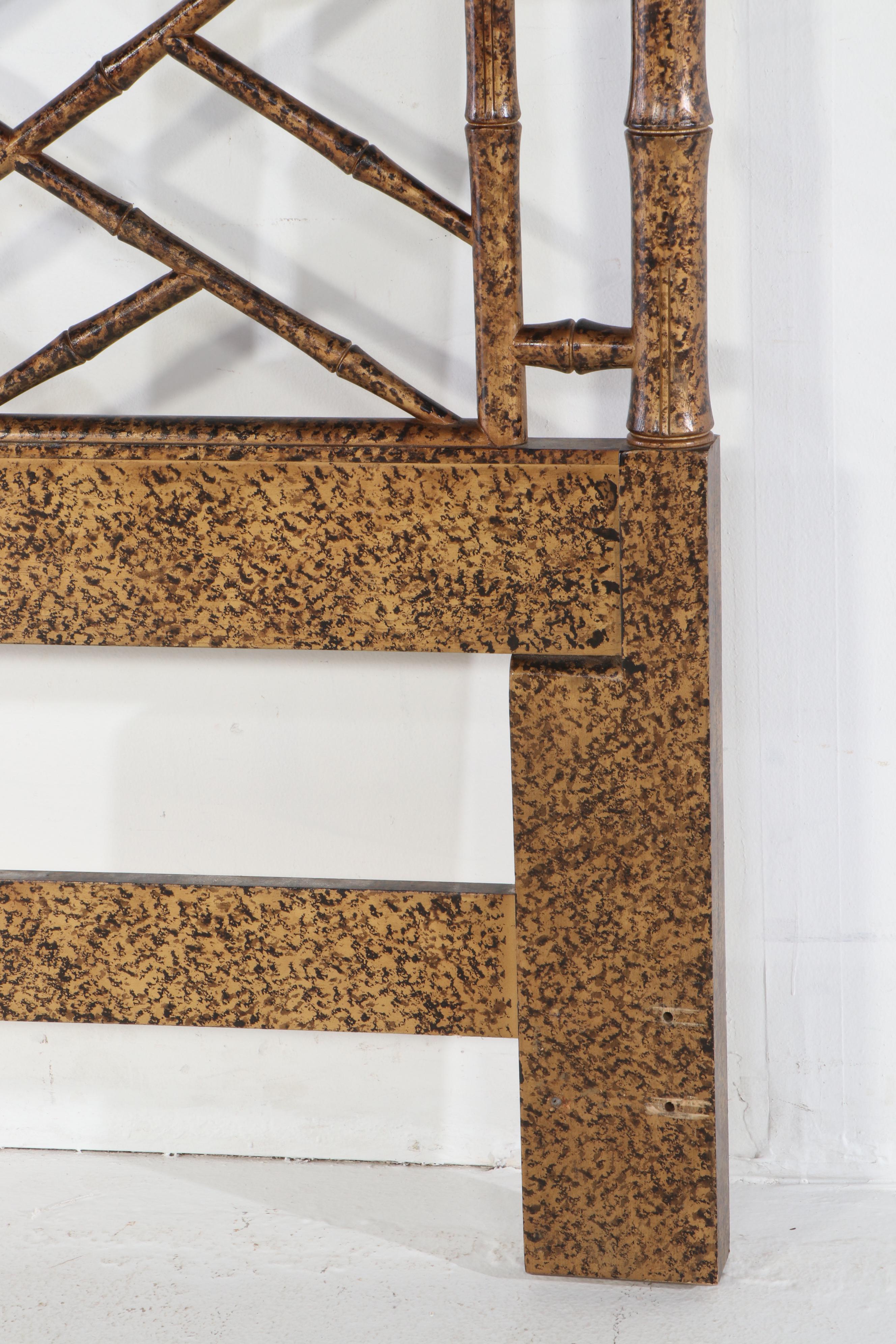 Henredon Chinese Style Black and Gold Painted Faux Bamboo Queen Headboard