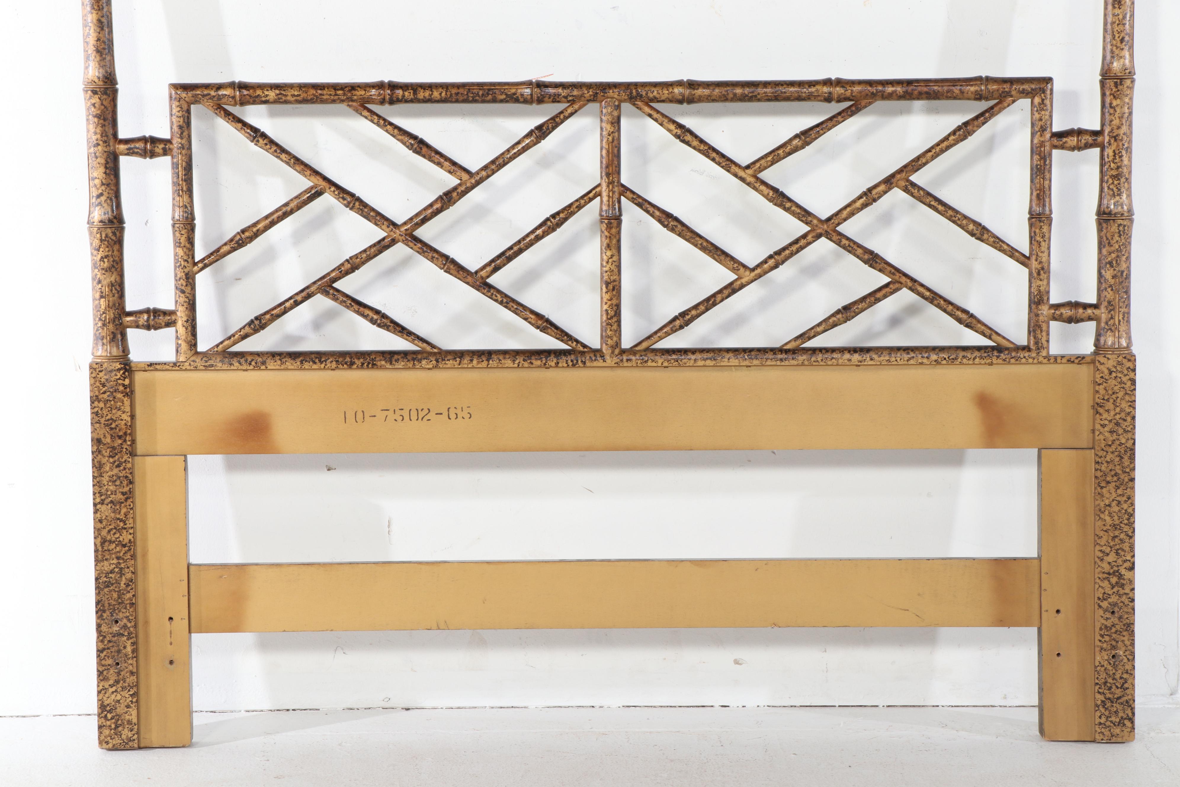 Henredon Chinese Style Black and Gold Painted Faux Bamboo Queen Headboard