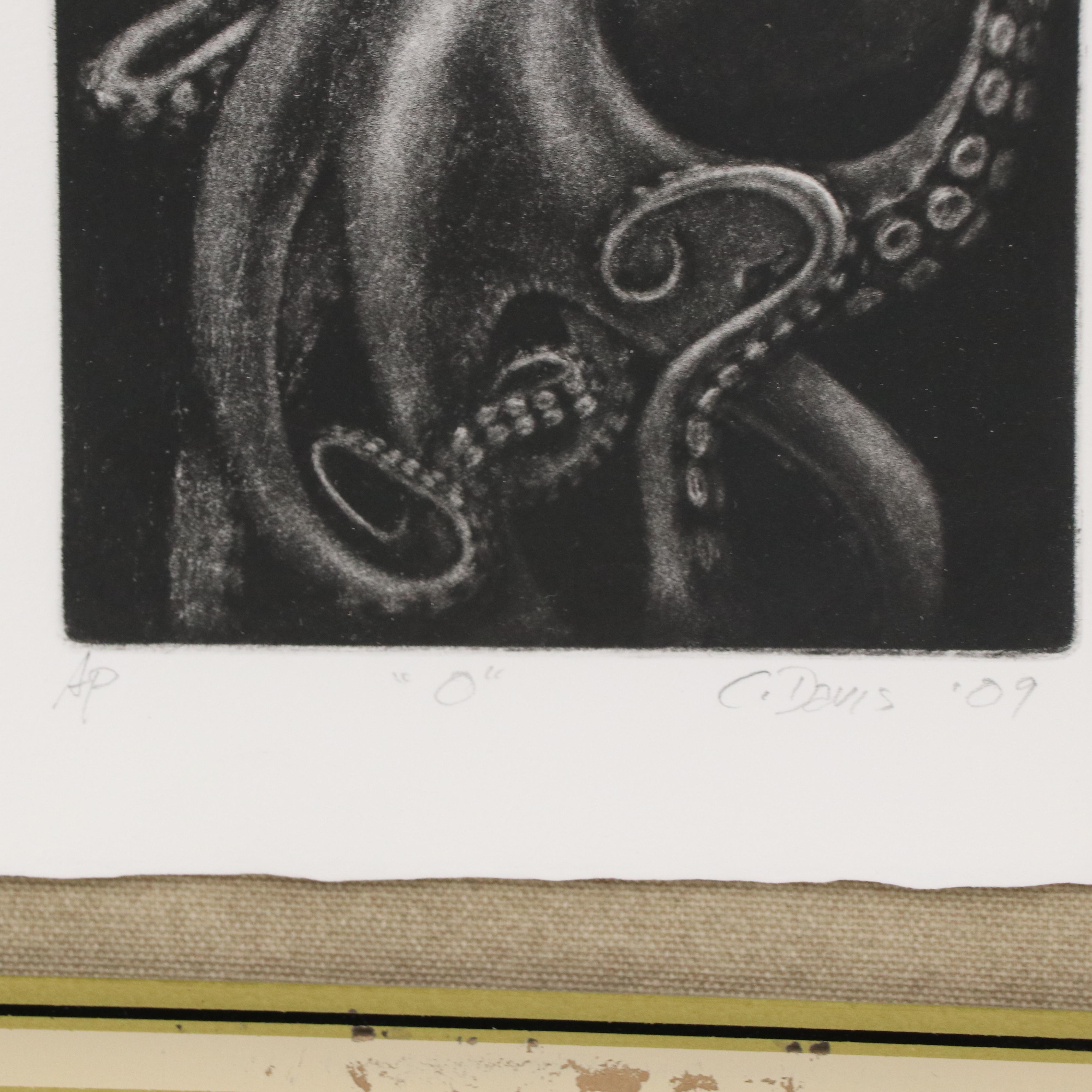 Mezzotint Etching of Octopus "O," 2009