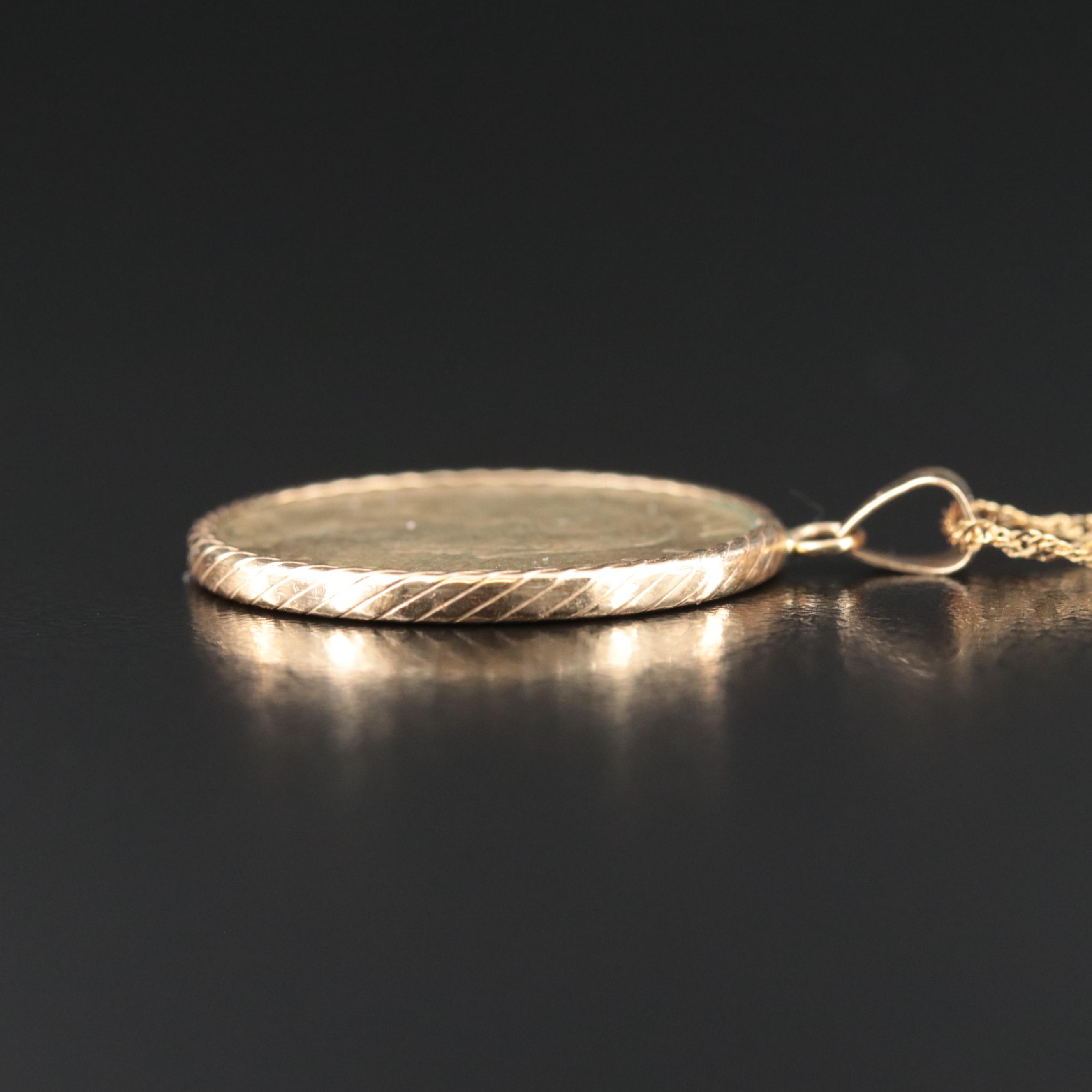 14K Necklace with 1991 Italian 200 Lire Coin