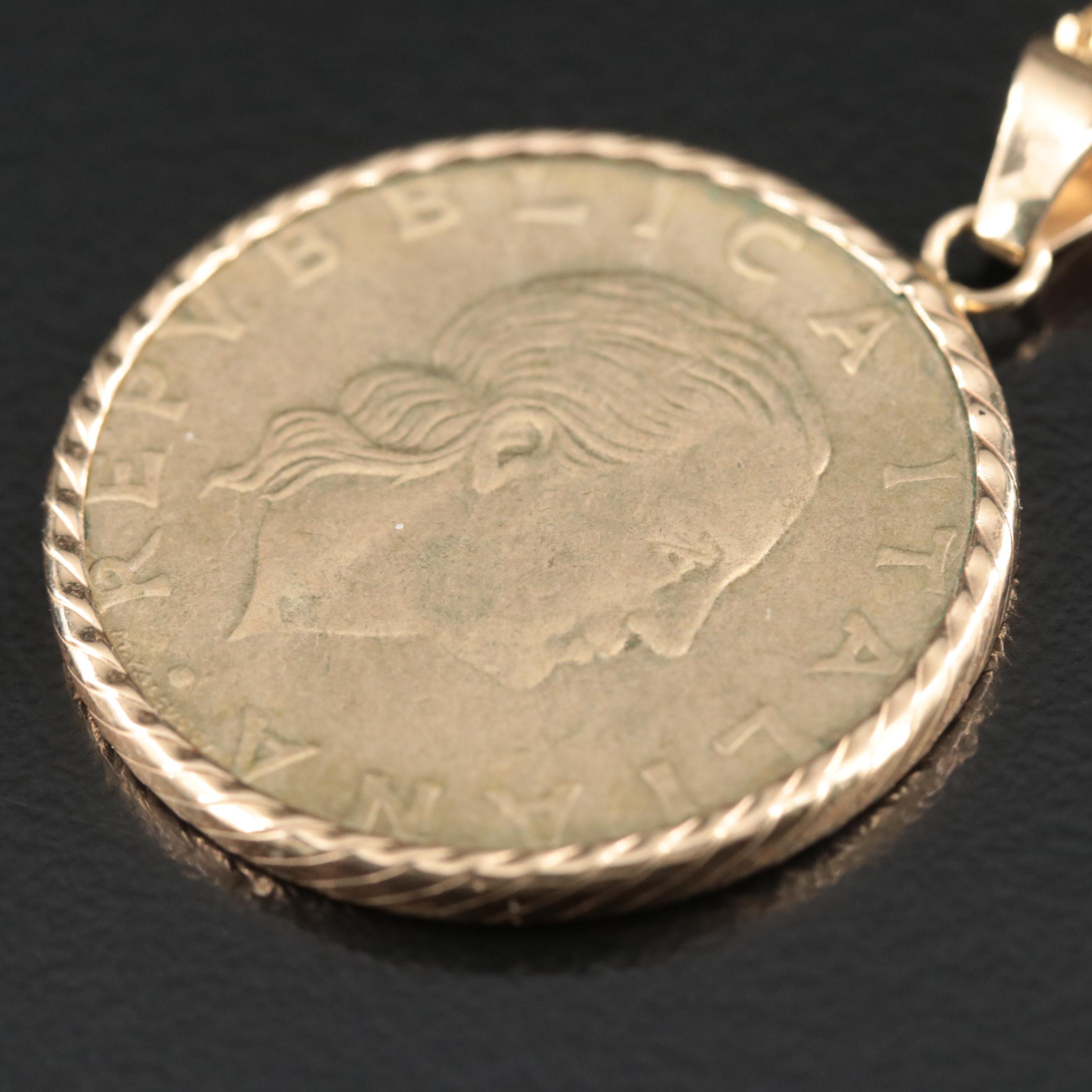 14K Necklace with 1991 Italian 200 Lire Coin