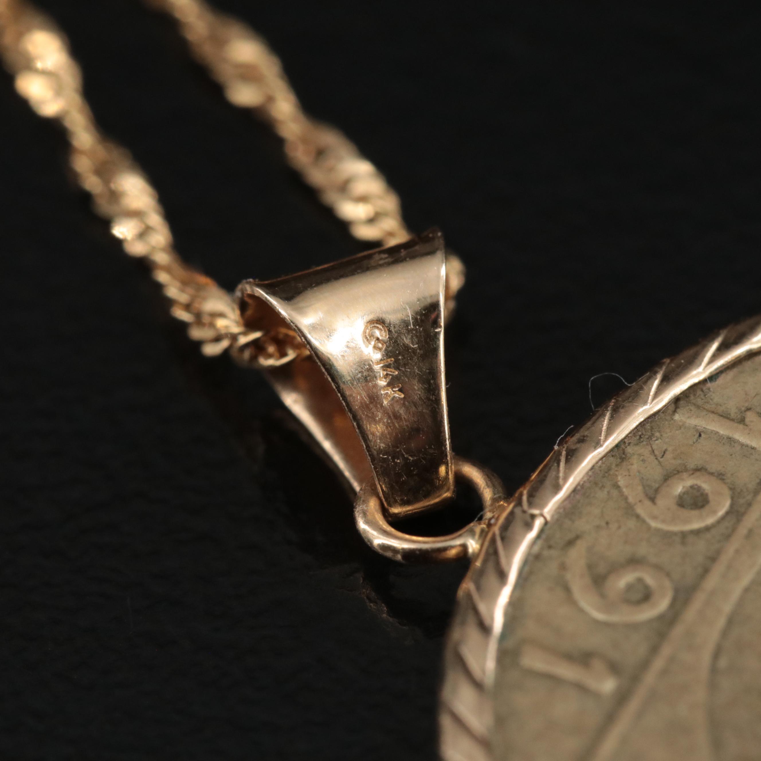 14K Necklace with 1991 Italian 200 Lire Coin