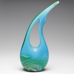 Handmade Blue and Green Teardrop-Shaped Art Glass Pitcher
