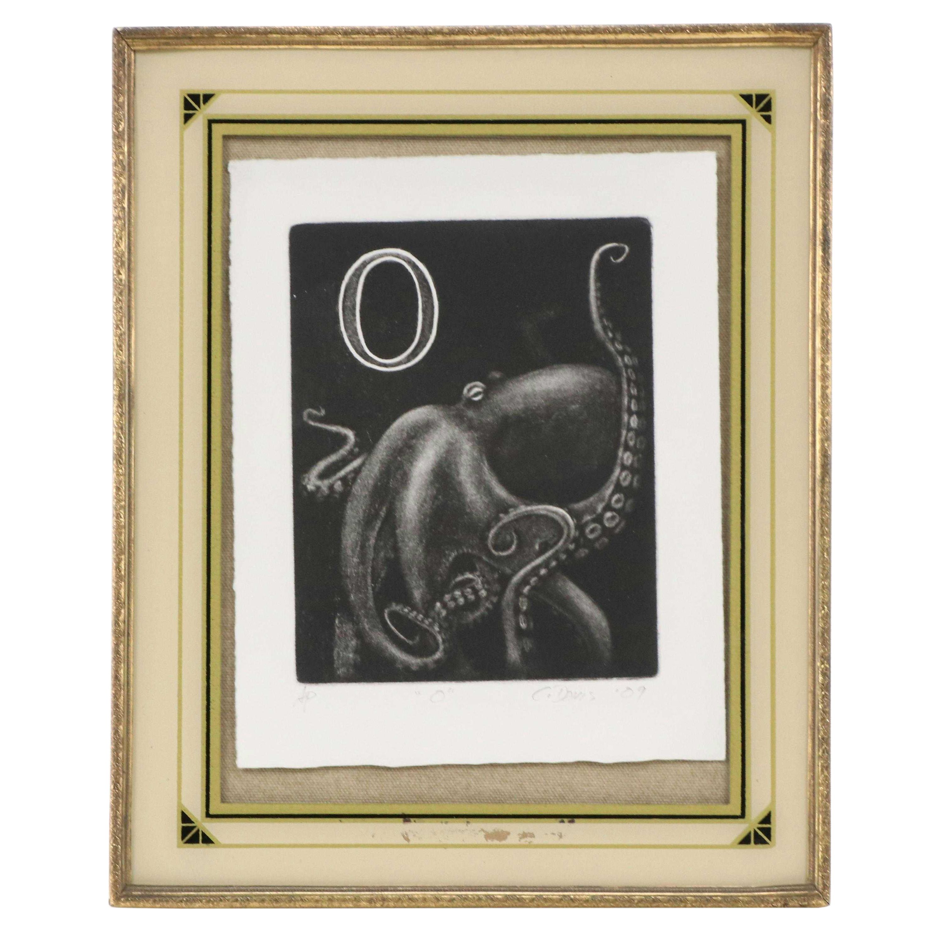 Mezzotint Etching of Octopus "O," 2009