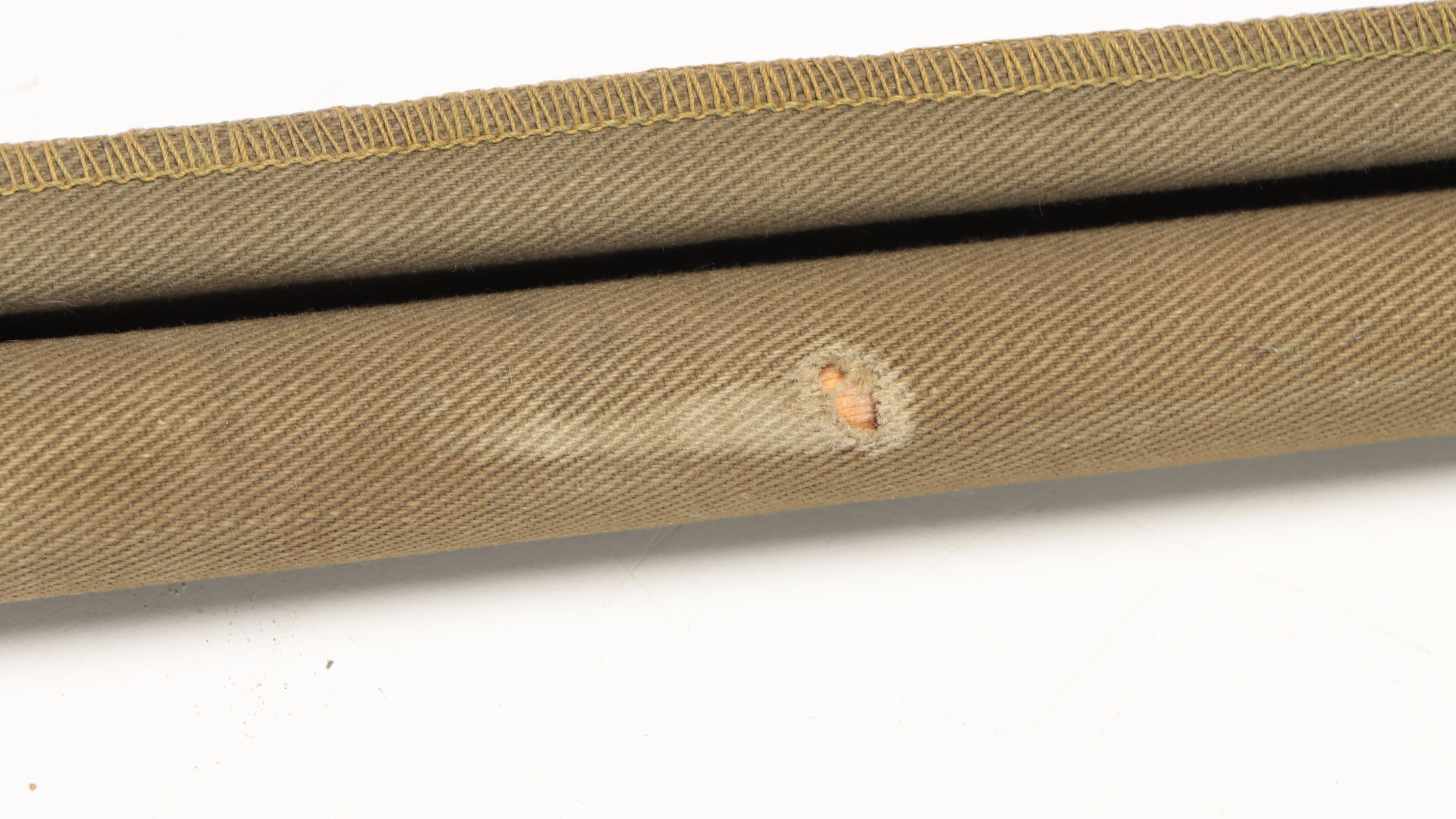 Military Ship's Brass Placard and Vintage Fishing Rod with Canvas Cover