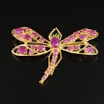 Sterling Ruby and Diopside Dragonfly Brooch