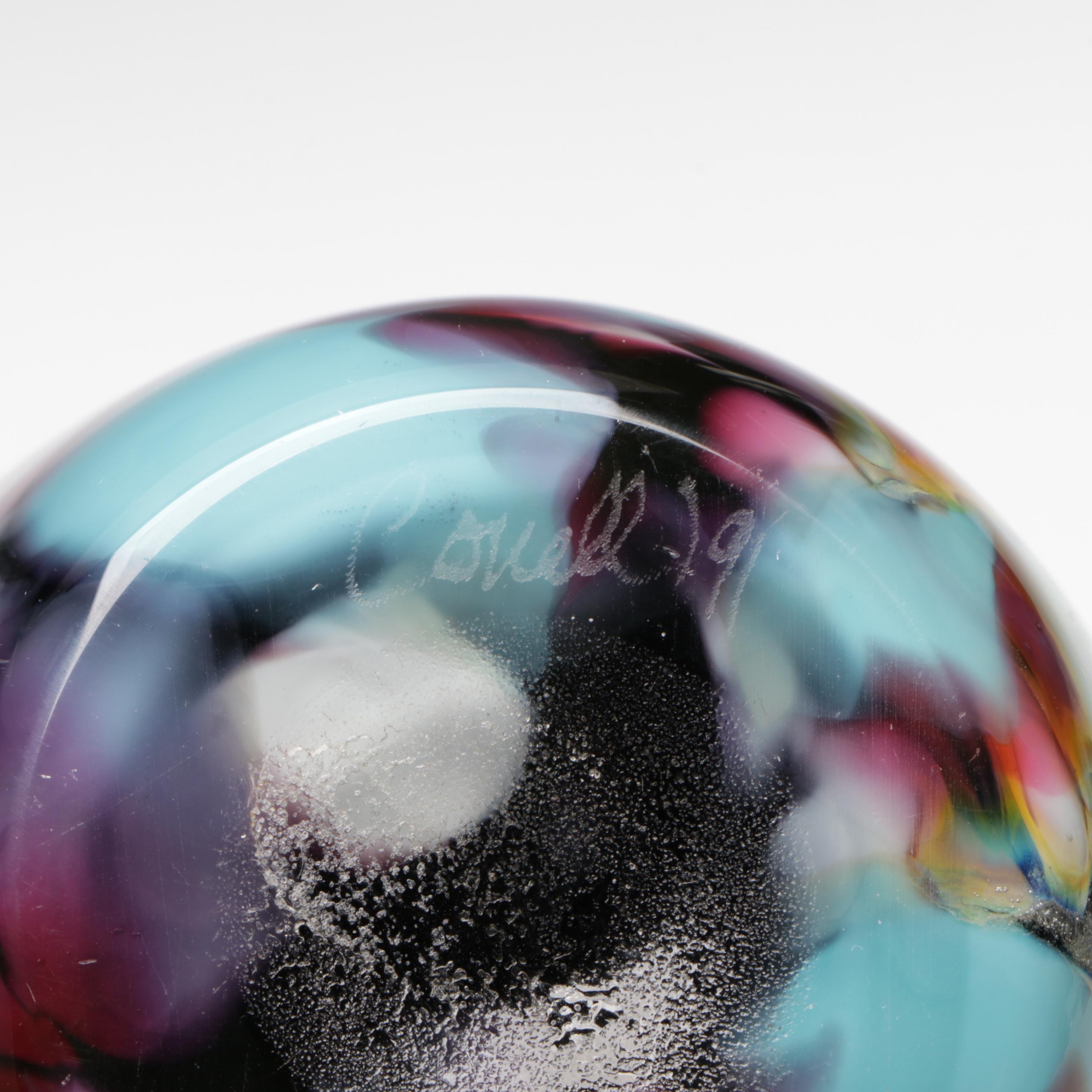 Charlie Correll Handblown Multicolor Mottled Studio Art Glass Vase, 1991