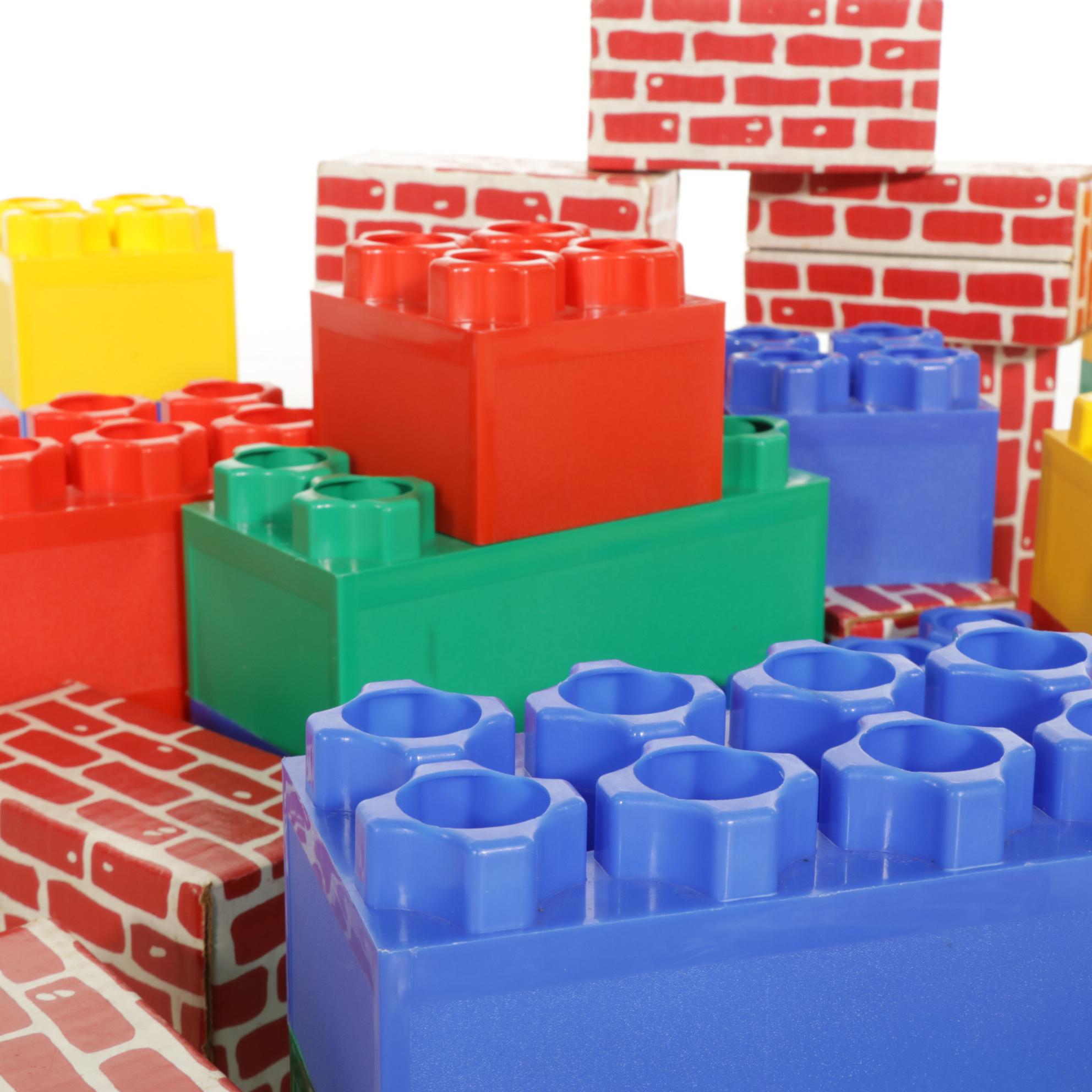 Brik Large Plastic Building Blocks with Printed Brick Cardboard Blocks
