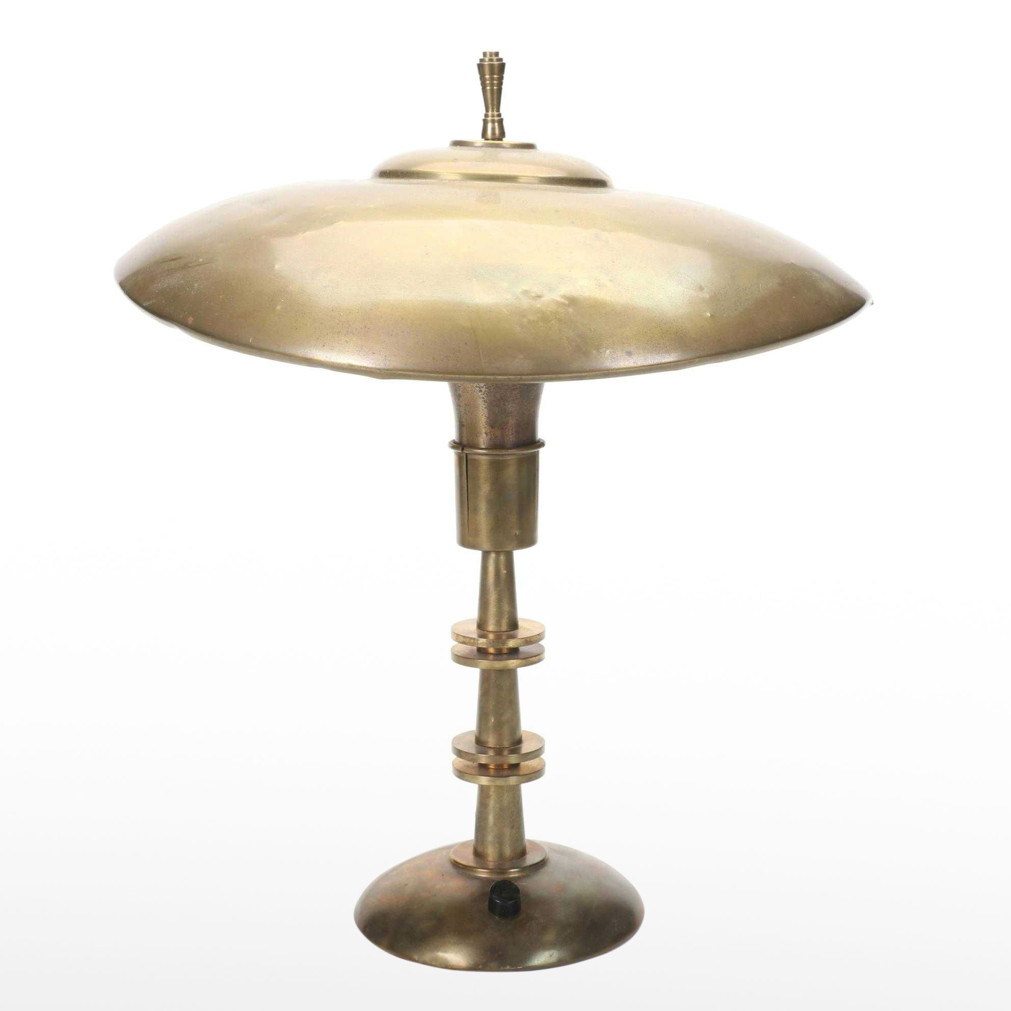 Modernist Metal Desk Lamp and Shade With Cast Metal Weighted Base