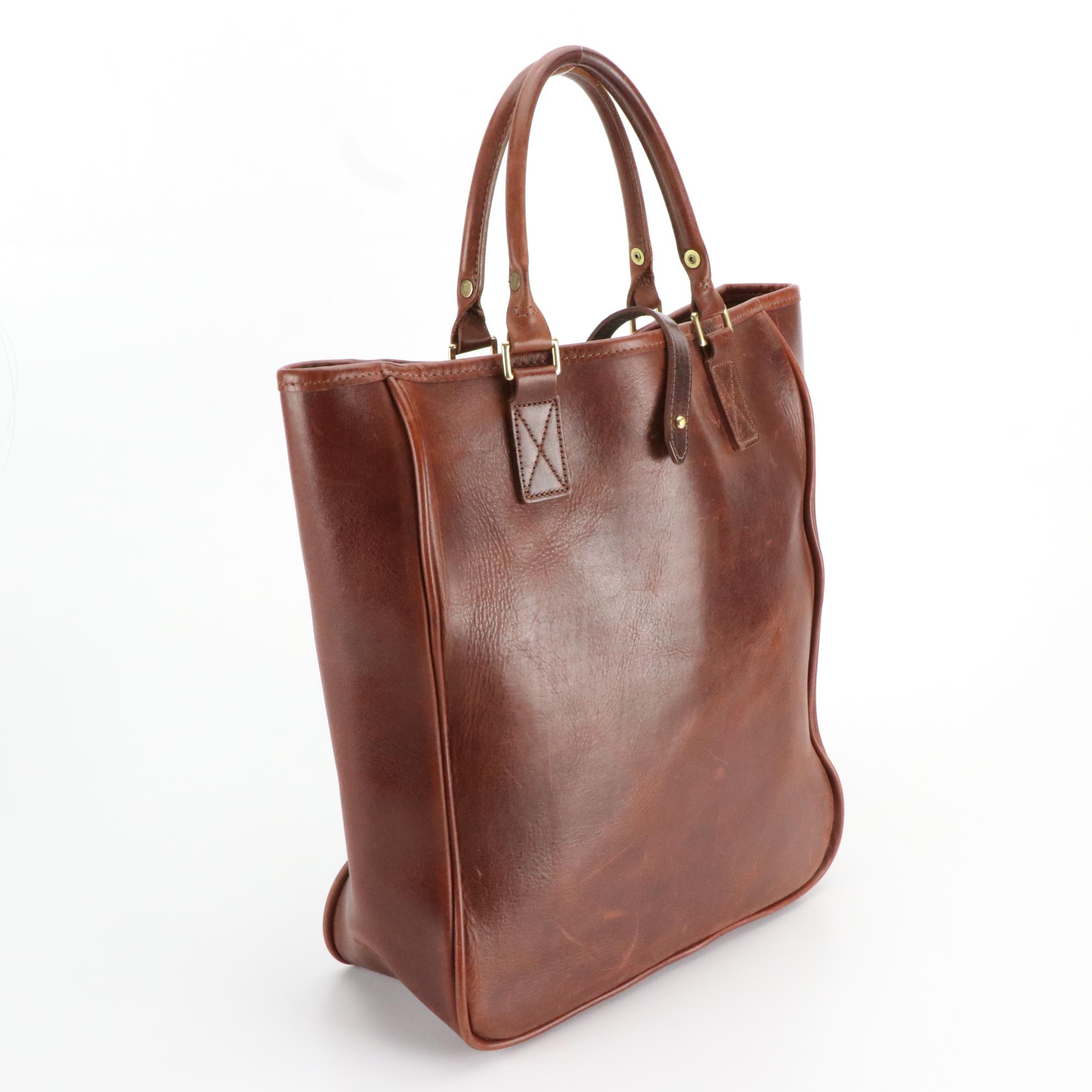 Brooks Brothers x J. W. Hulme Co. Tall Tote Bag in Chestnut Brown Leather