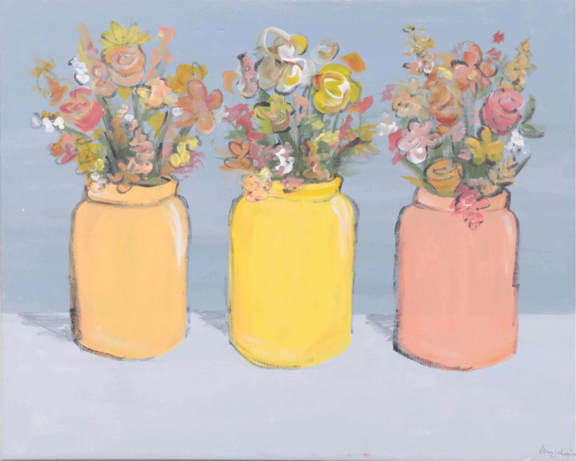 Acrylic Painting Still Life of Flowers in Vases