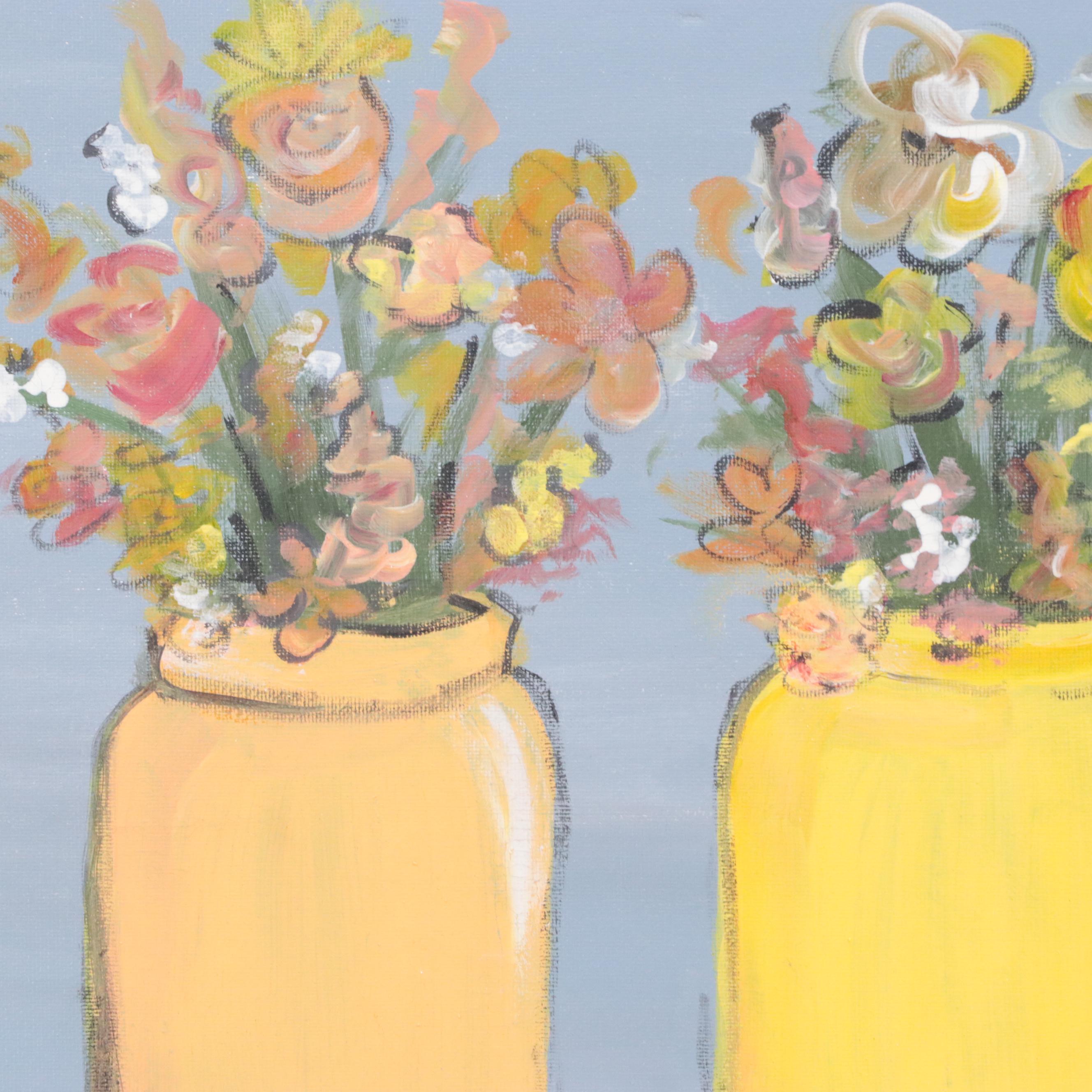 Acrylic Painting Still Life of Flowers in Vases