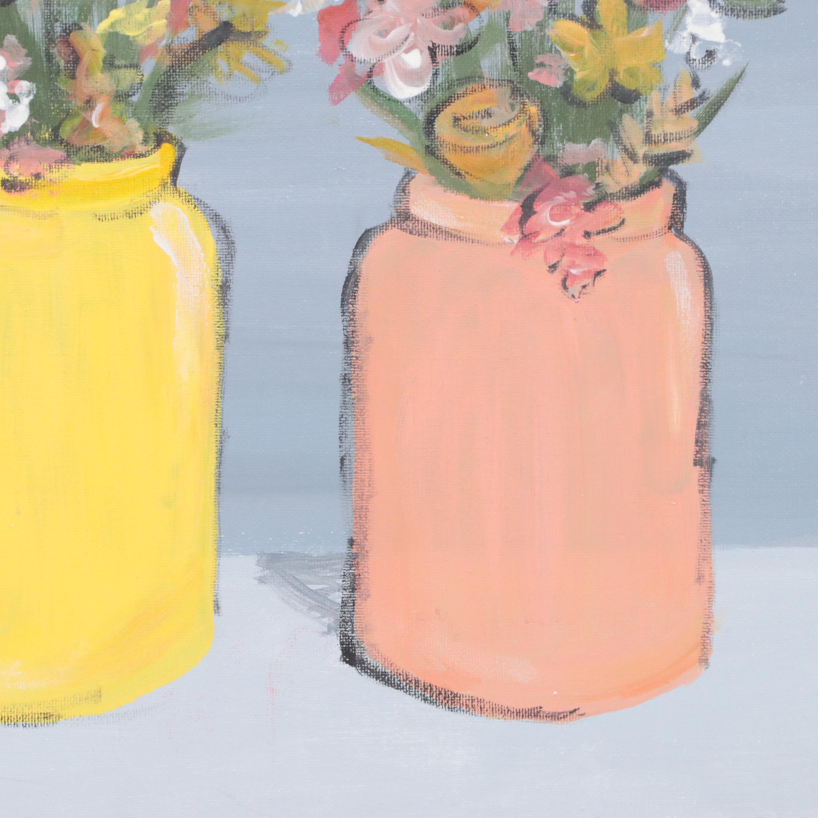 Acrylic Painting Still Life of Flowers in Vases