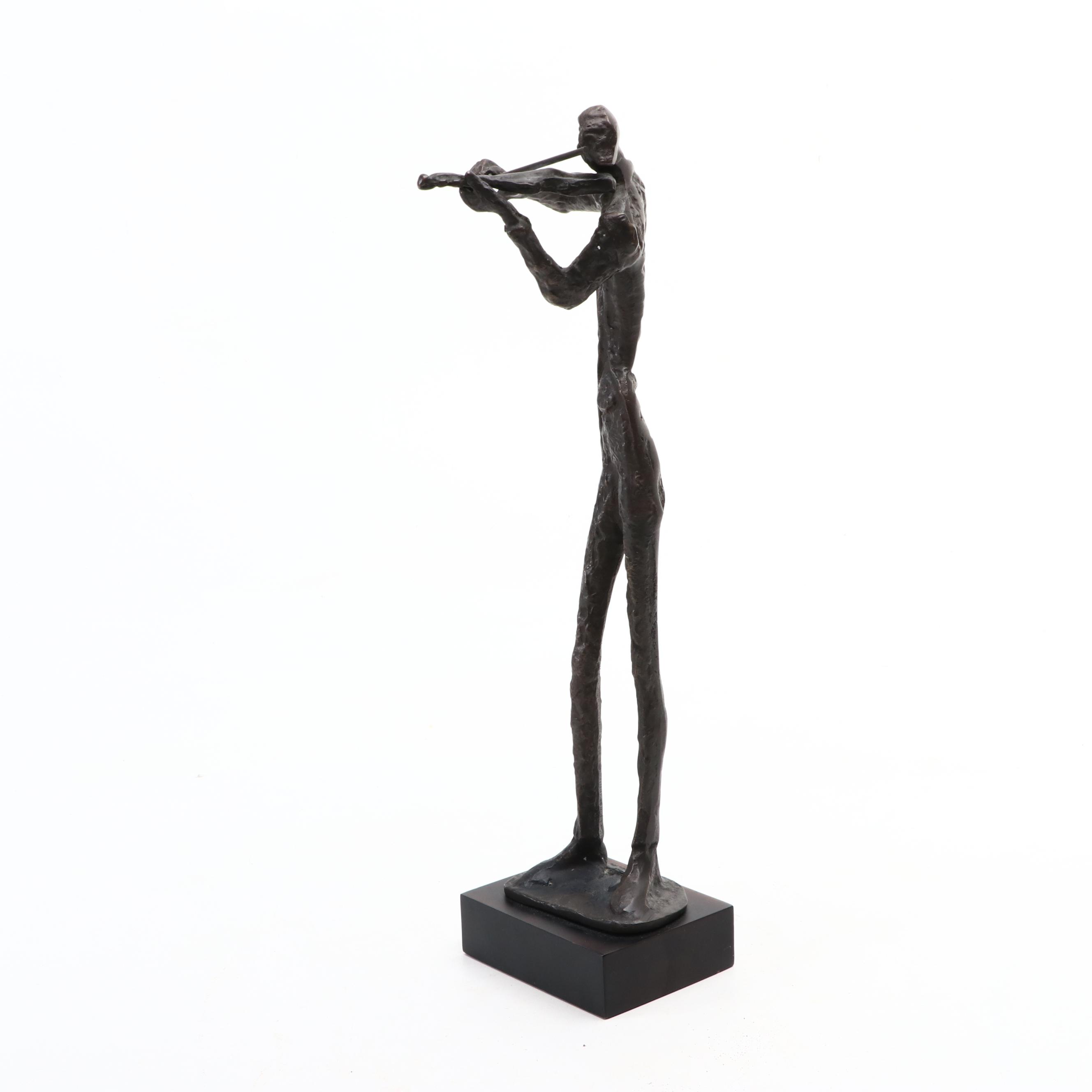 Mid-Century Modern Brutalist Metal Violin Player Figurine