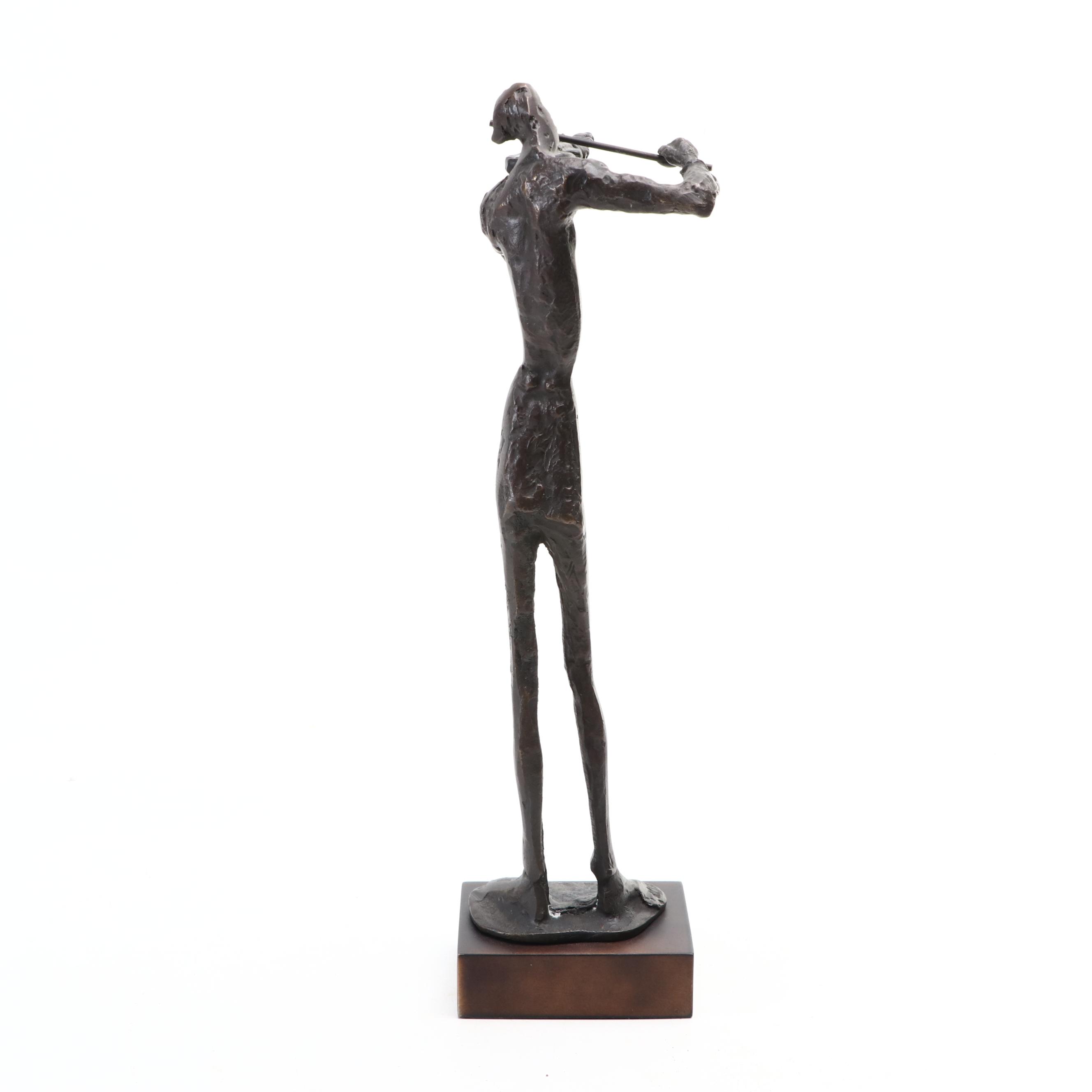Mid-Century Modern Brutalist Metal Violin Player Figurine