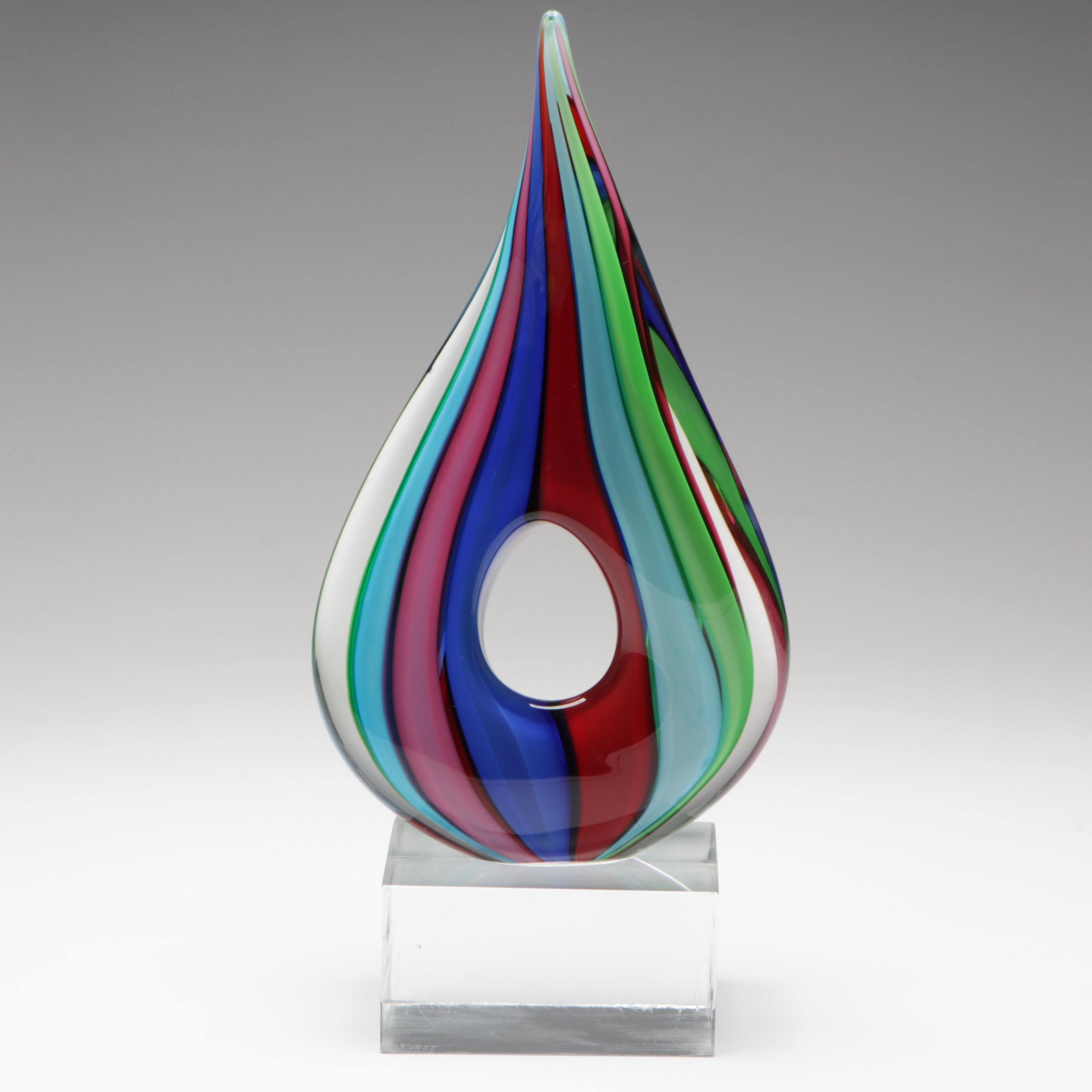 Formia Handcrafted Limited Edition Multicolor Striped Murano Art Glass Sculpture