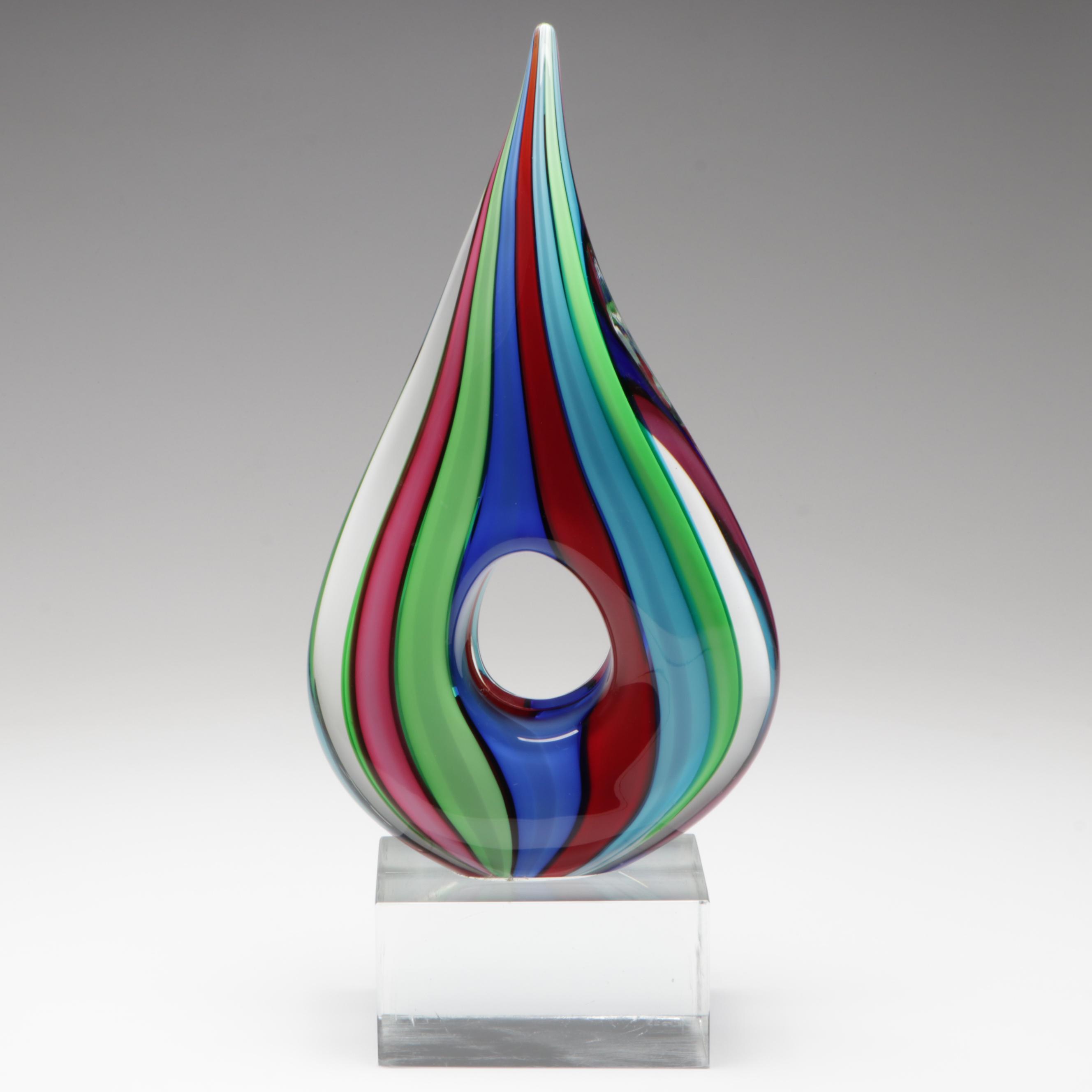 Formia Handcrafted Limited Edition Multicolor Striped Murano Art Glass Sculpture