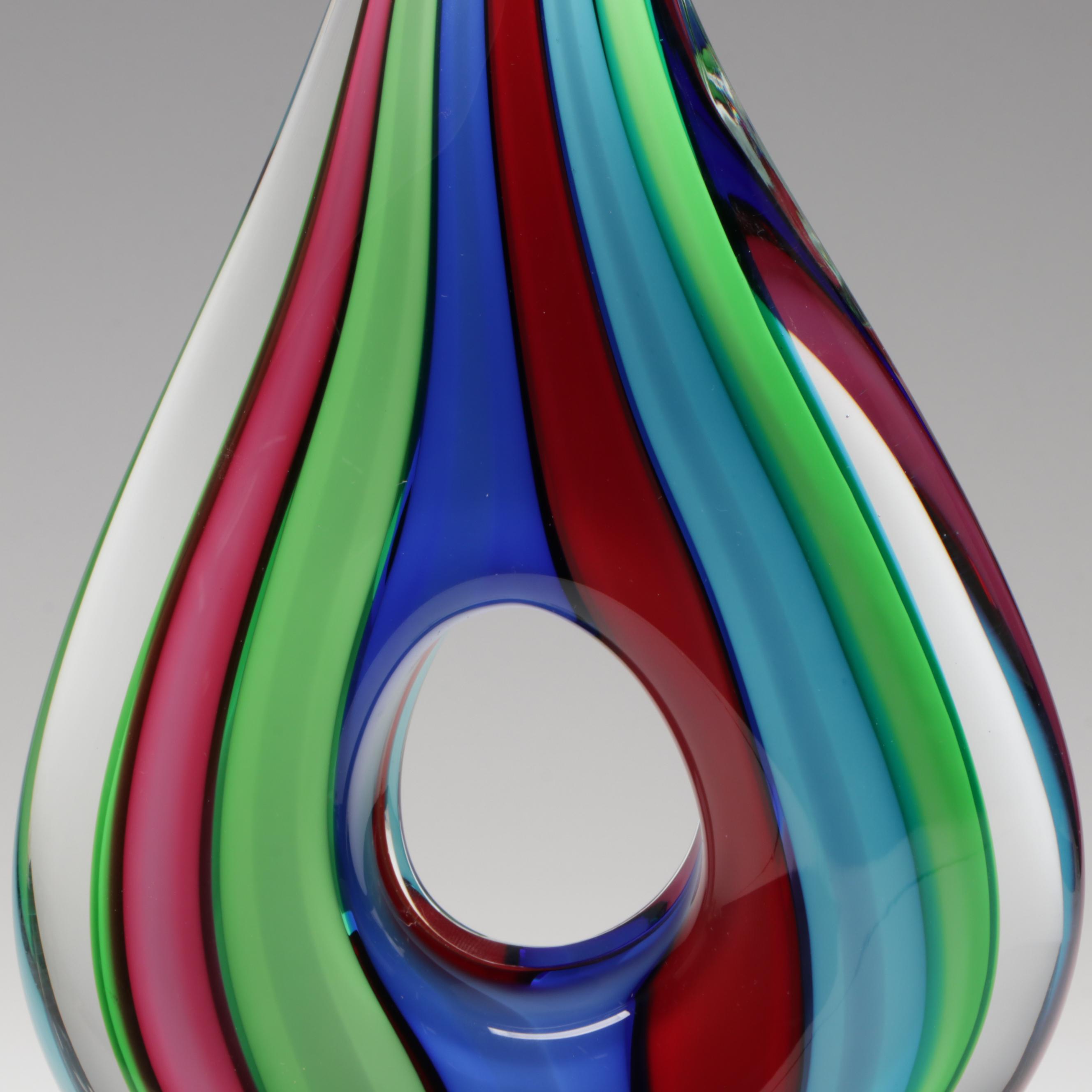 Formia Handcrafted Limited Edition Multicolor Striped Murano Art Glass Sculpture