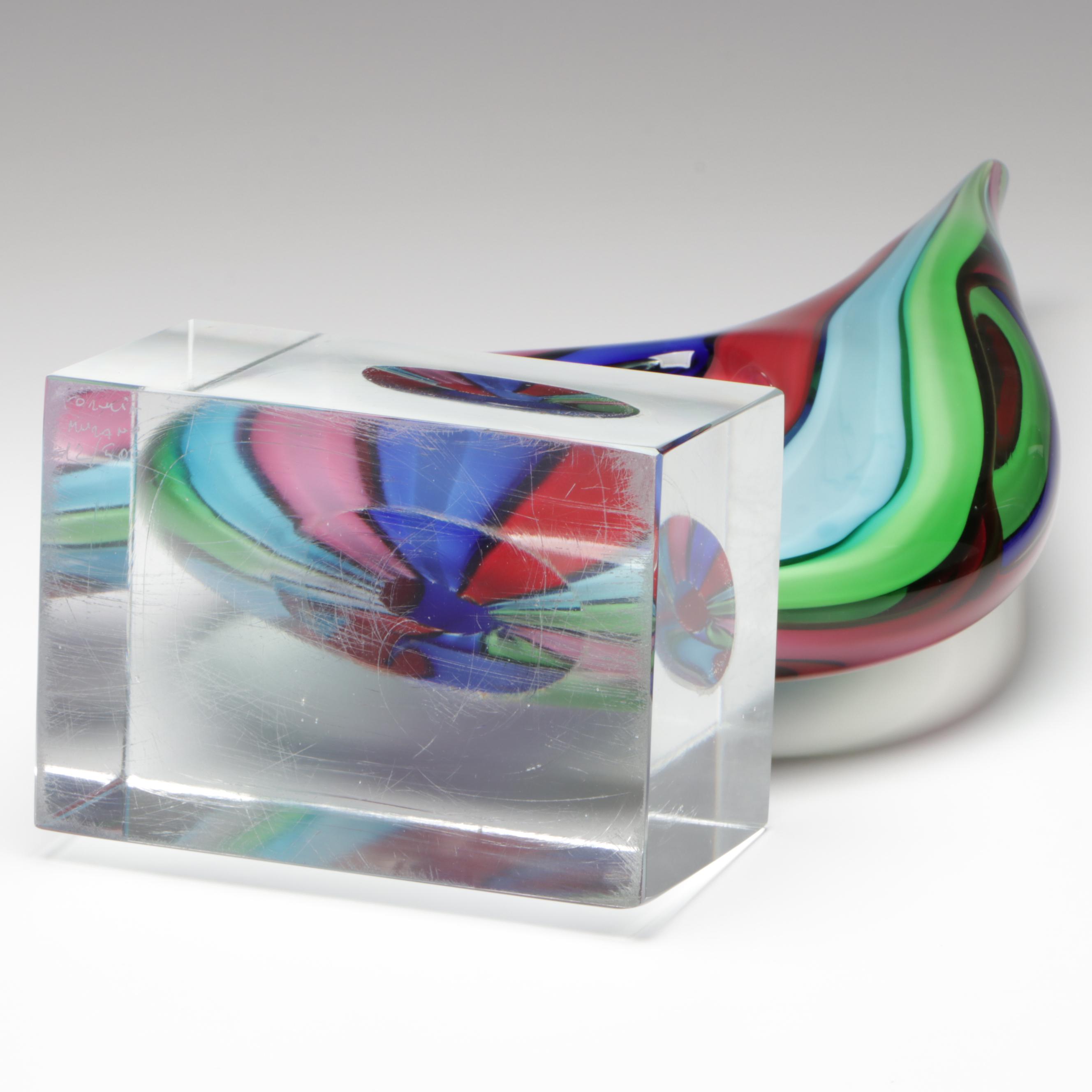 Formia Handcrafted Limited Edition Multicolor Striped Murano Art Glass Sculpture