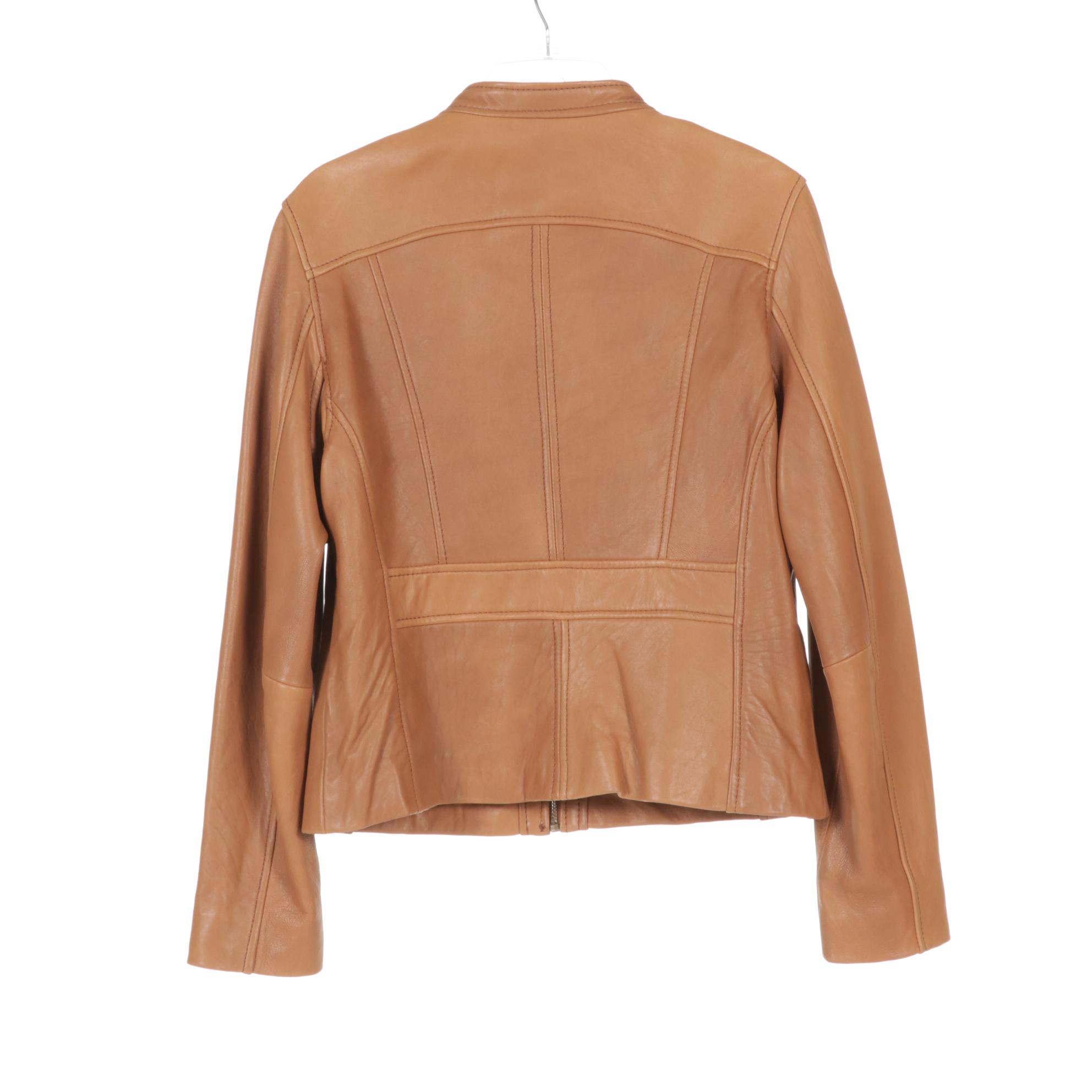 Michael Kors Tan Leather Jacket With Belted Suede Jacket and Vest