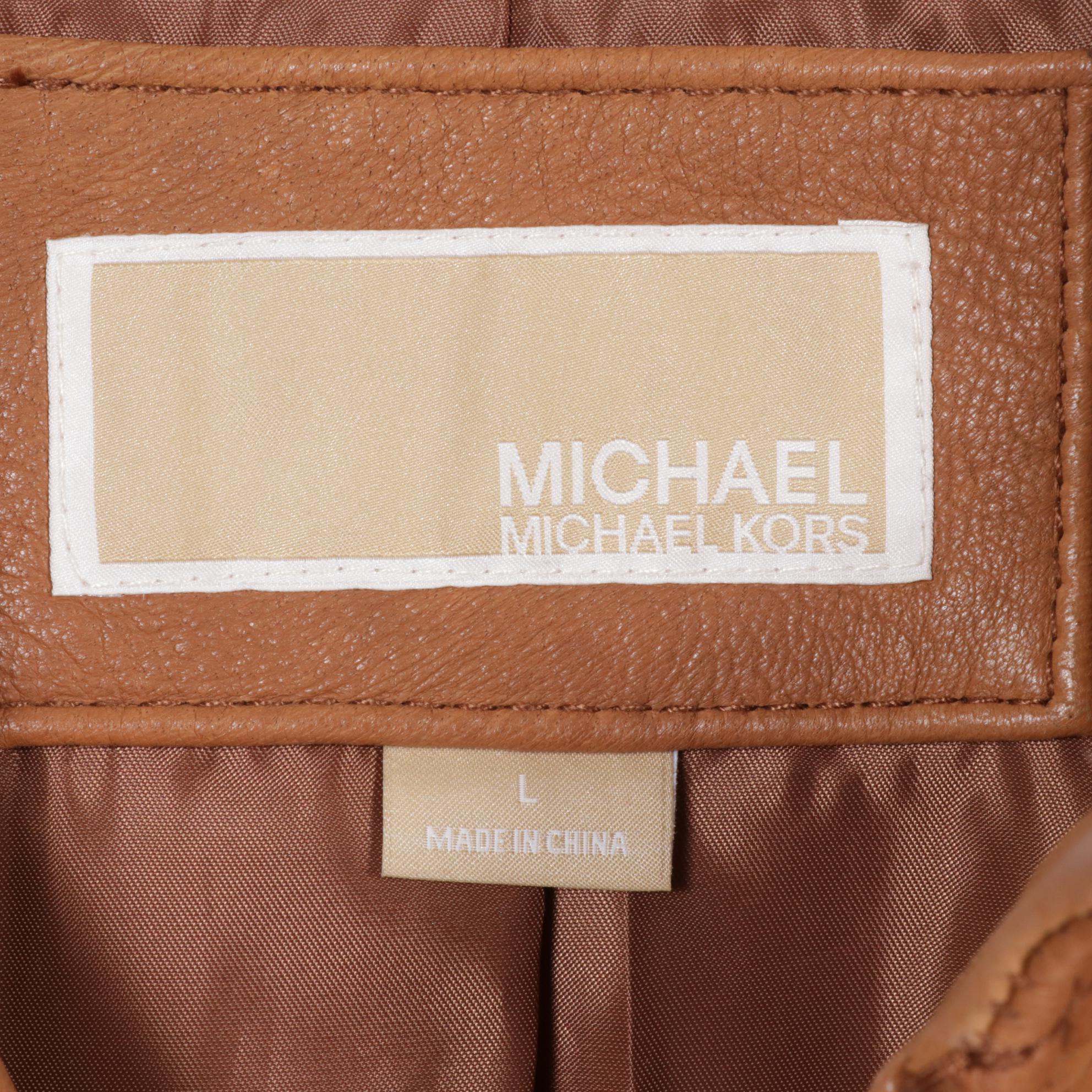 Michael Kors Tan Leather Jacket With Belted Suede Jacket and Vest