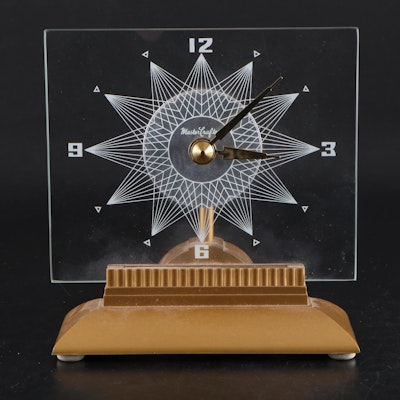 MasterCrafters Art Deco / Mid Century Modern Glass and Metal Clock, 1950s-1960s