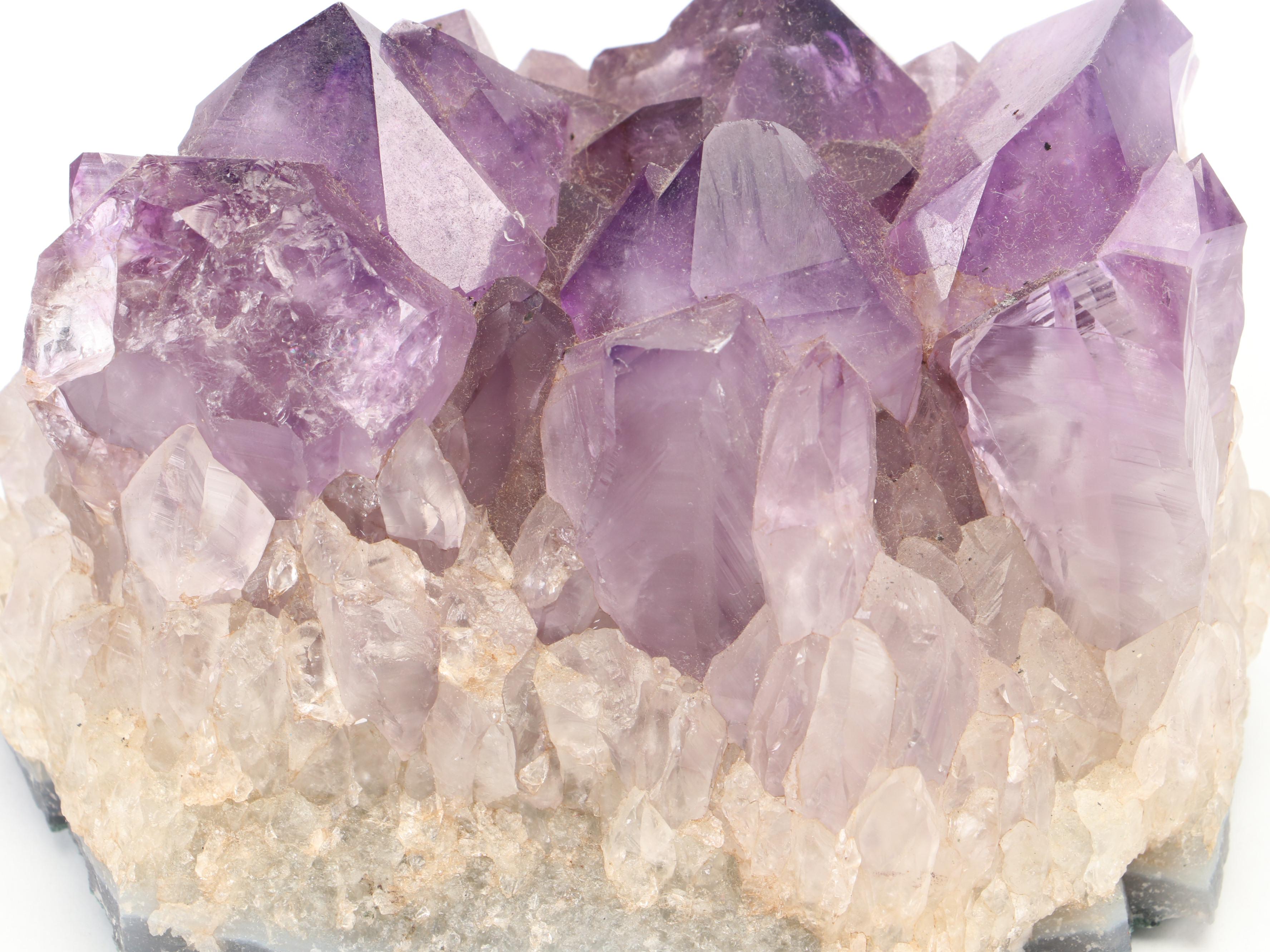 Carved Wood Rhino Figurine with Amethyst Specimen and Serpentine Bowl on Stand