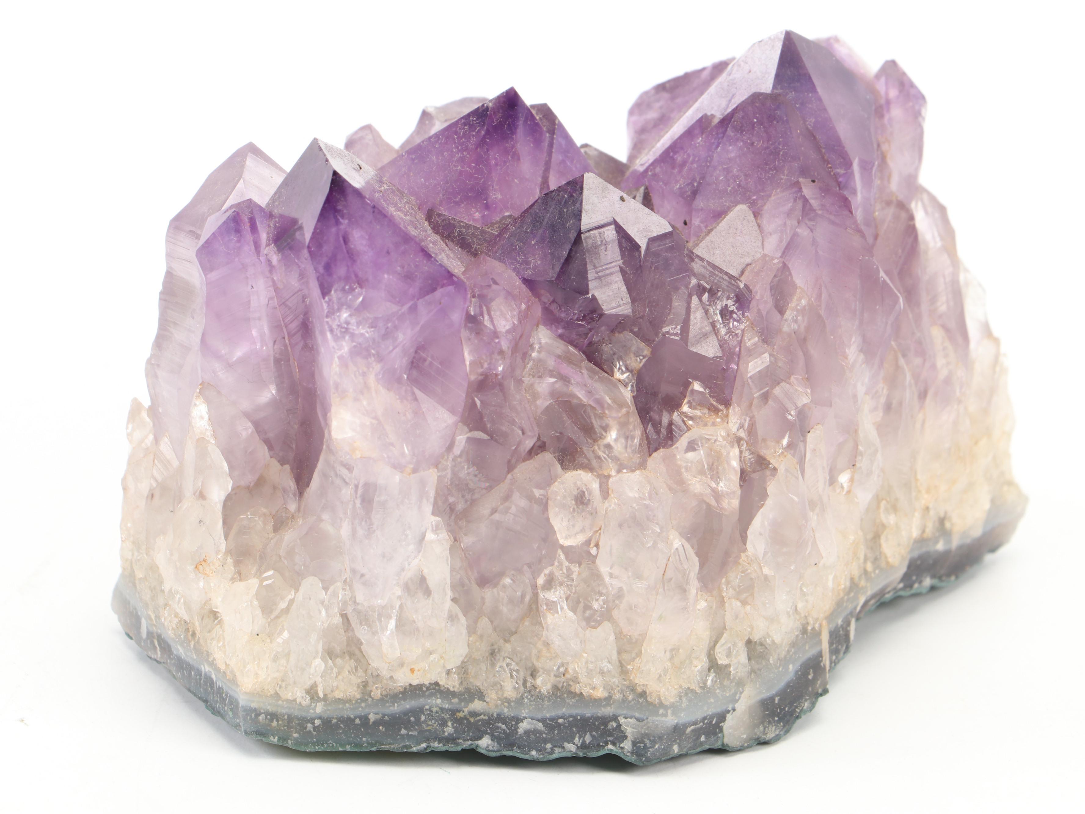 Carved Wood Rhino Figurine with Amethyst Specimen and Serpentine Bowl on Stand