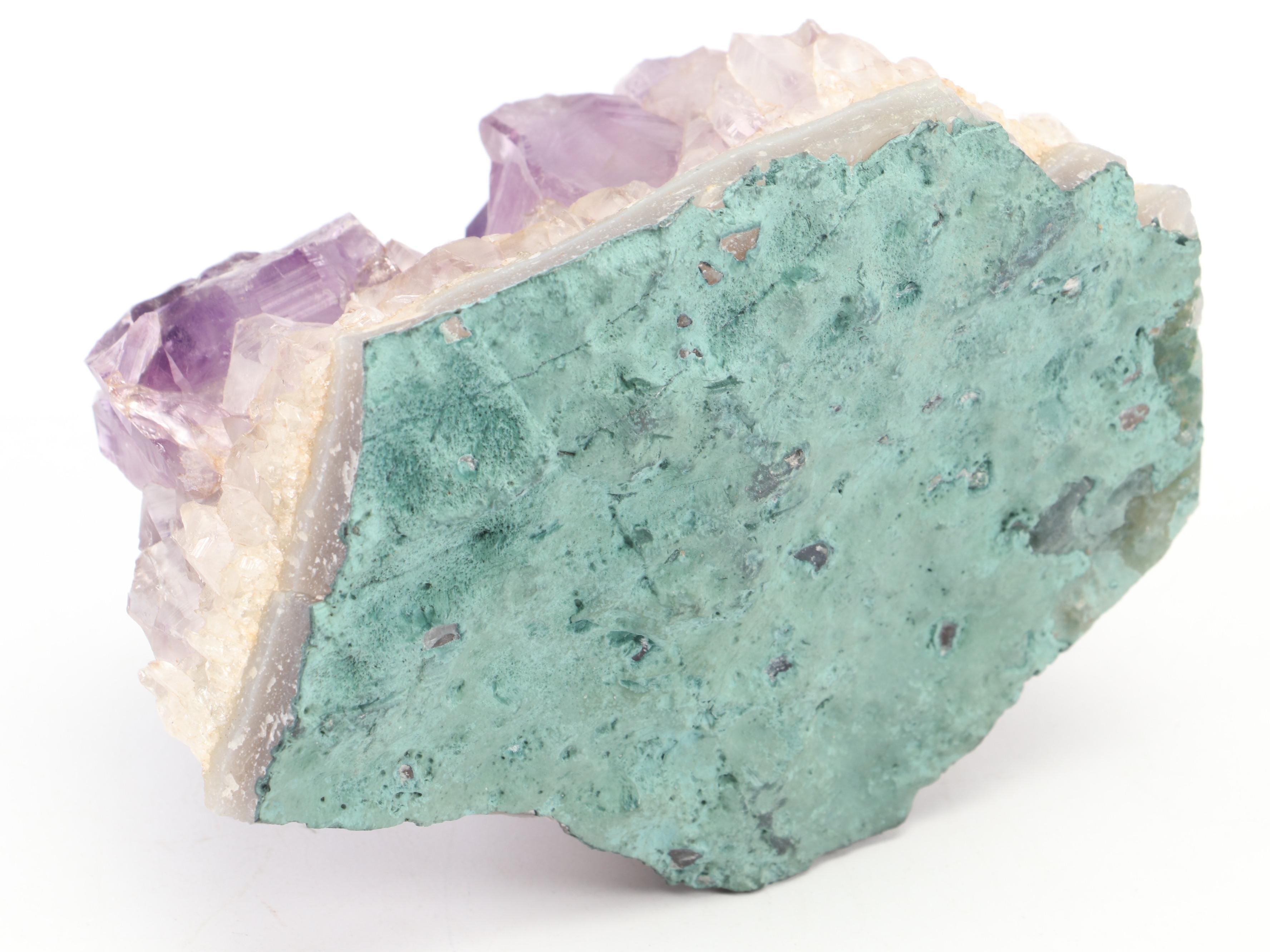 Carved Wood Rhino Figurine with Amethyst Specimen and Serpentine Bowl on Stand