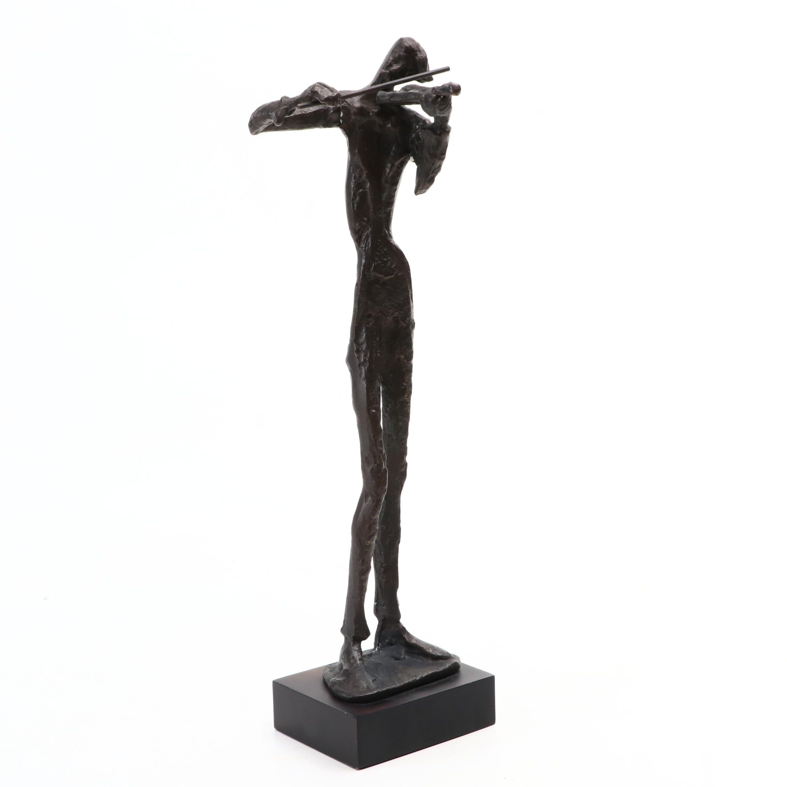 Mid-Century Modern Brutalist Metal Violin Player Figurine