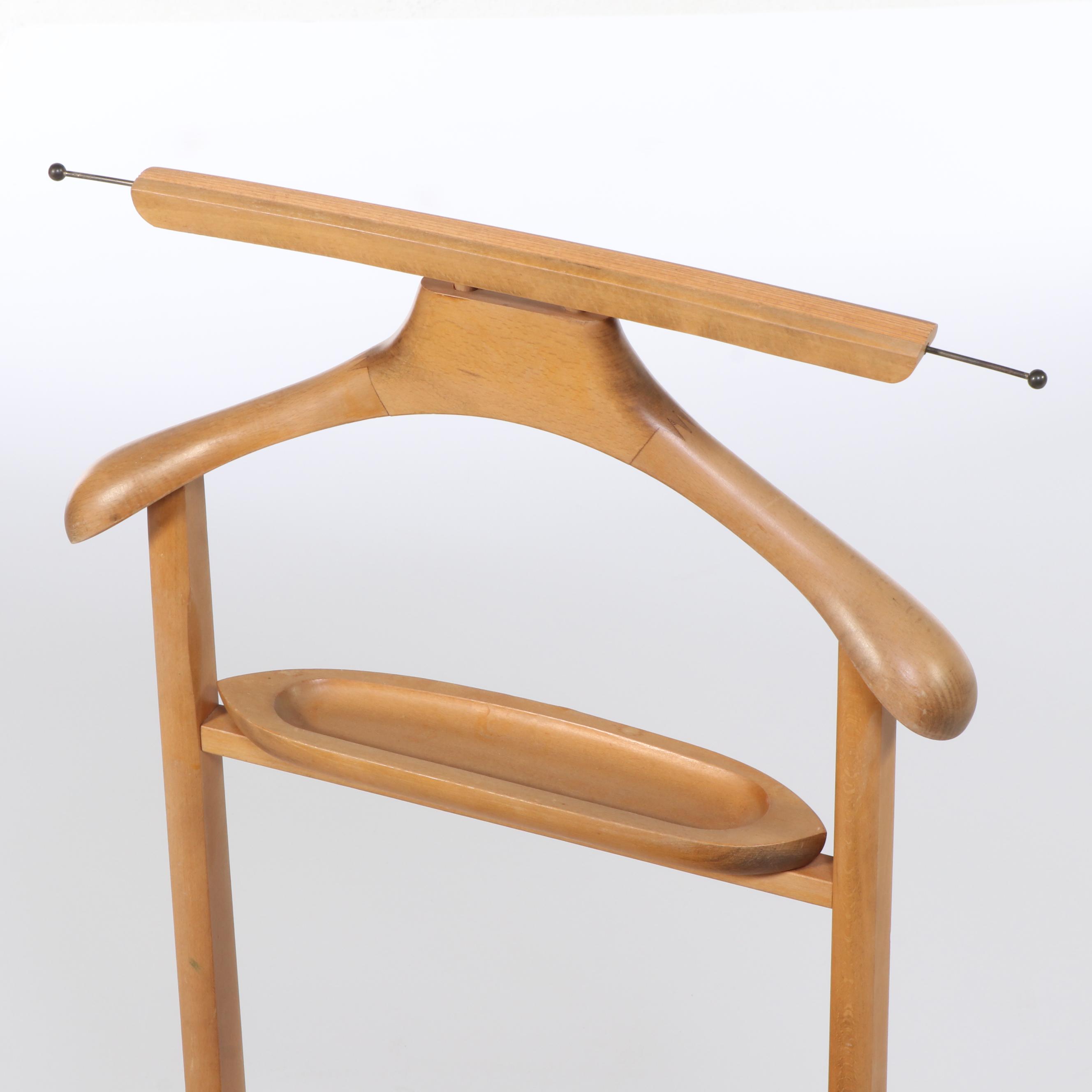 Mid Century Modern Beech and Woven Cord Folding Valet Chair