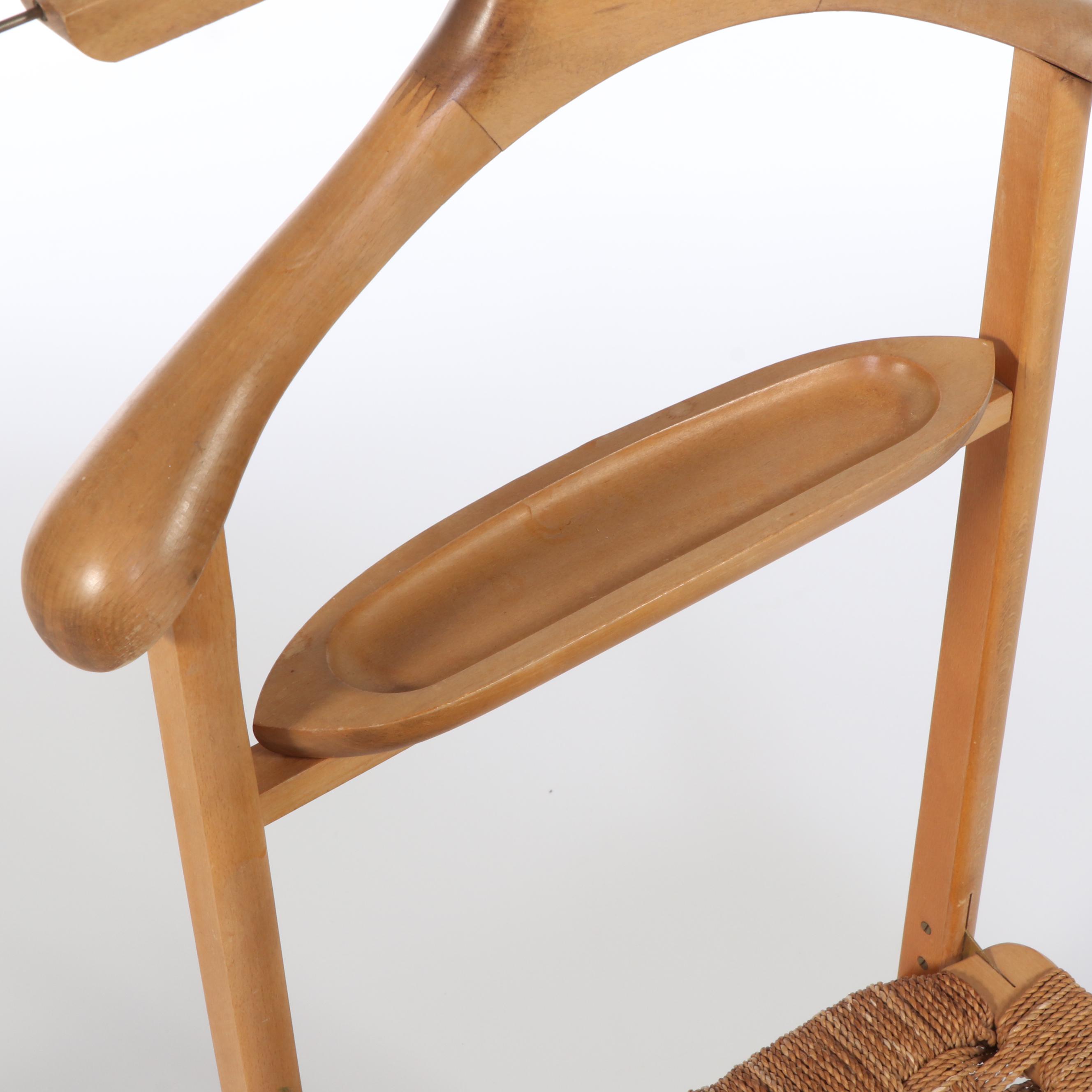 Mid Century Modern Beech and Woven Cord Folding Valet Chair