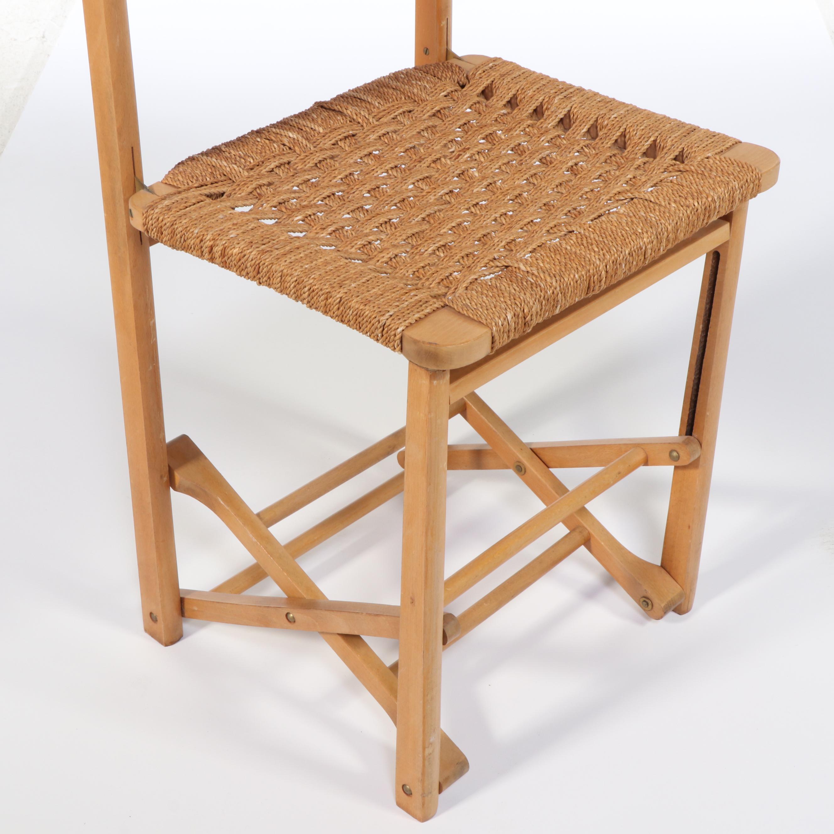 Mid Century Modern Beech and Woven Cord Folding Valet Chair