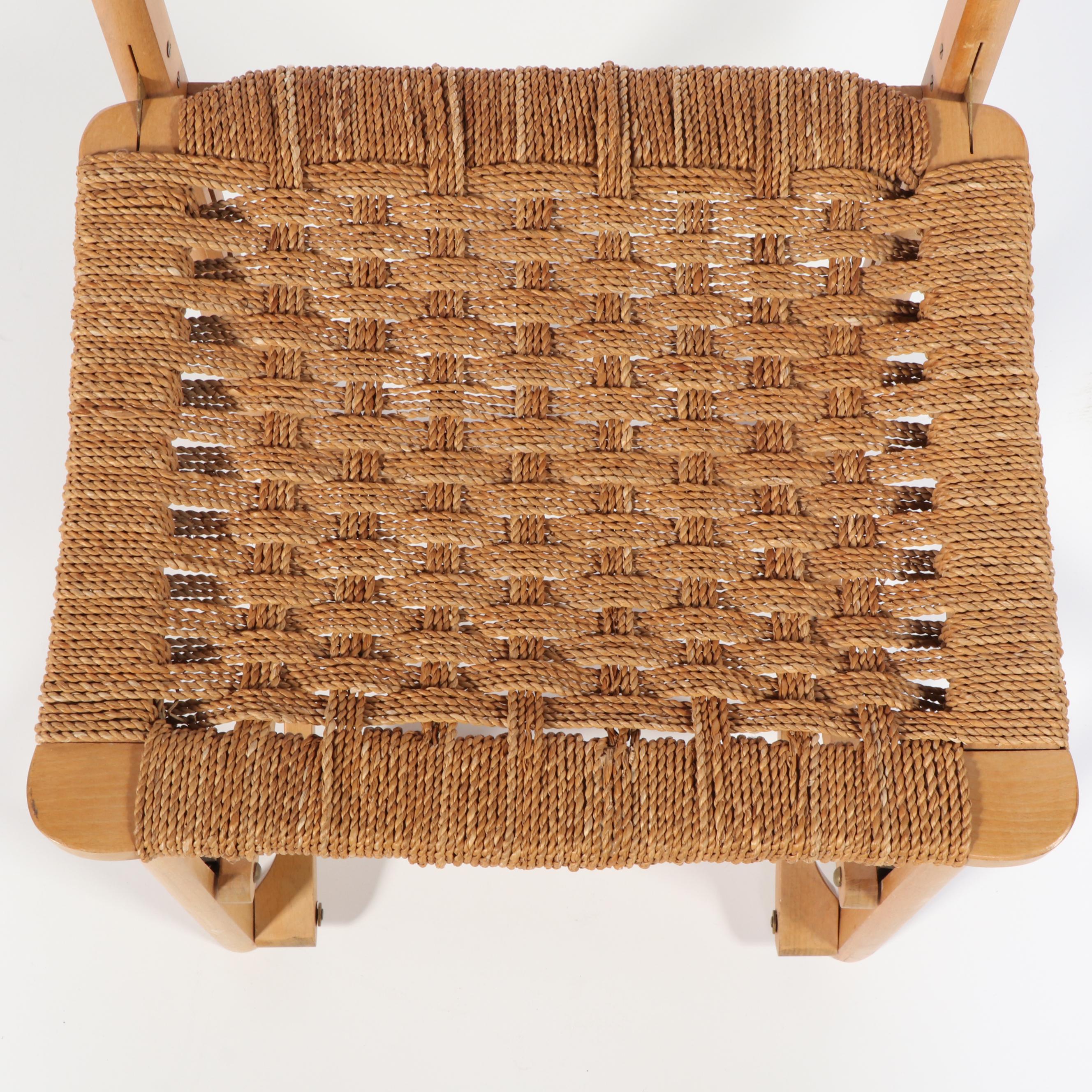 Mid Century Modern Beech and Woven Cord Folding Valet Chair