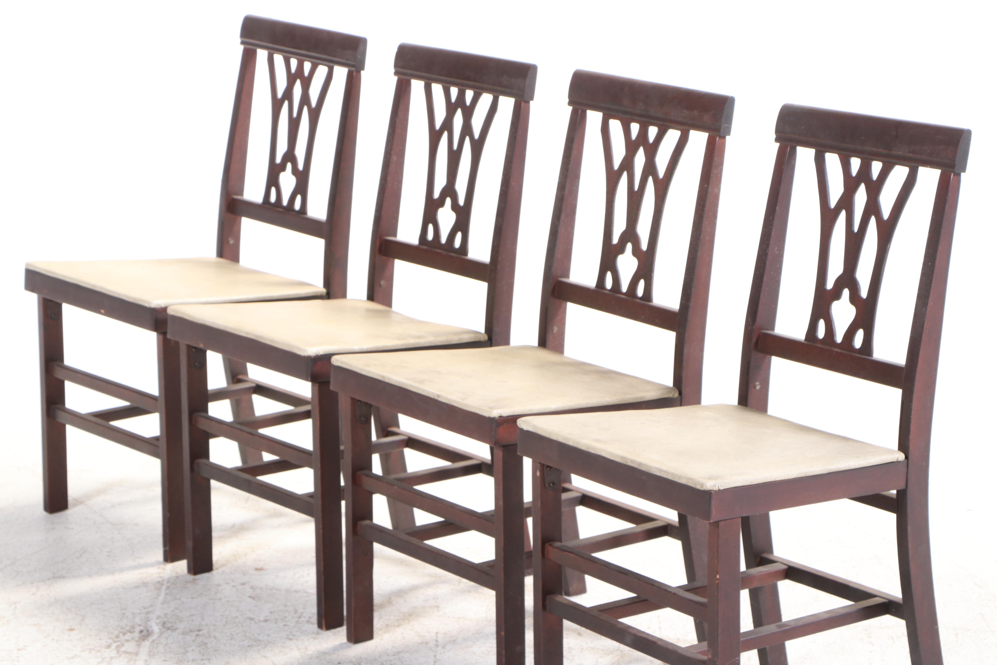 Four Wooden Folding Card Table Chairs